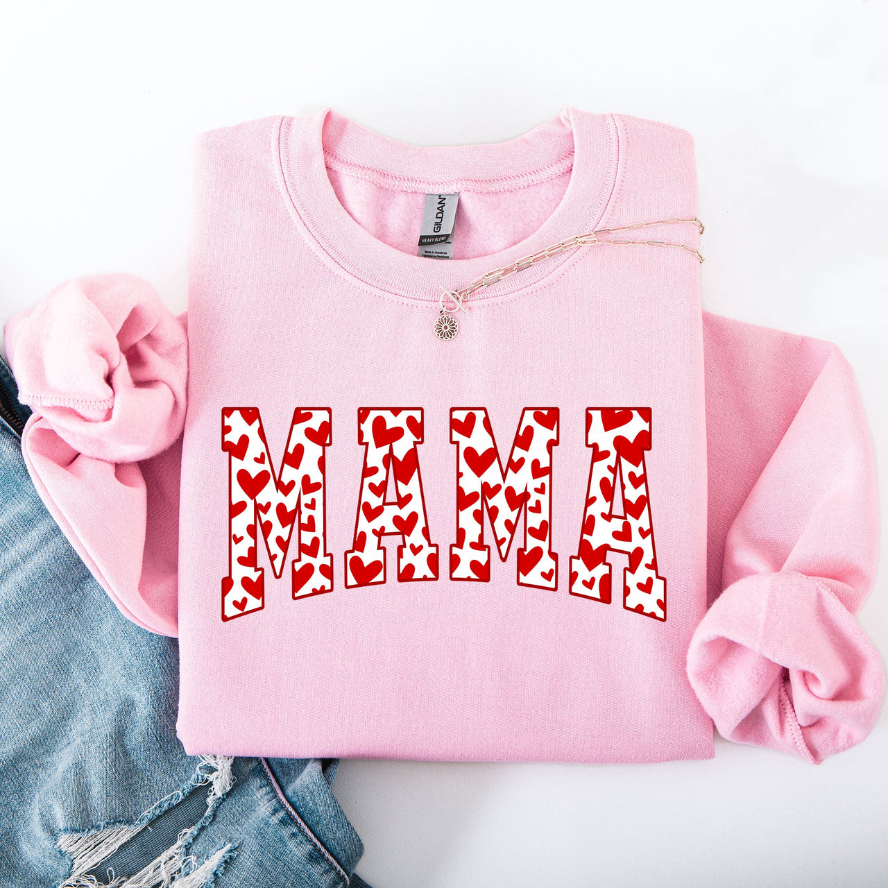 Mama Valentine's Day Varsity Hearts Love Cozy Fleece Premium Soft Warm Everyday Comfort Sweatshirt