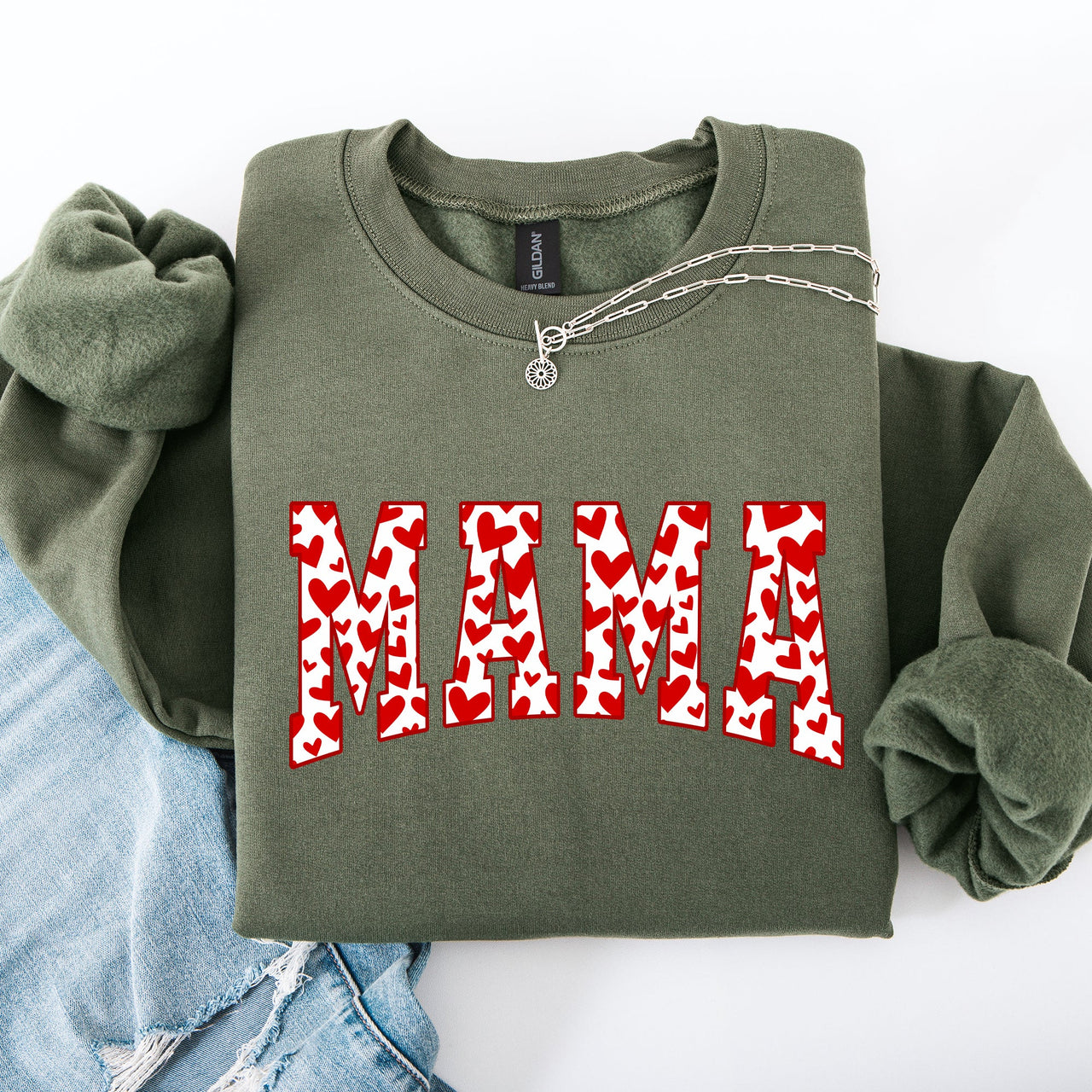 Mama Valentine's Day Varsity Hearts Love Cozy Fleece Premium Soft Warm Everyday Comfort Sweatshirt