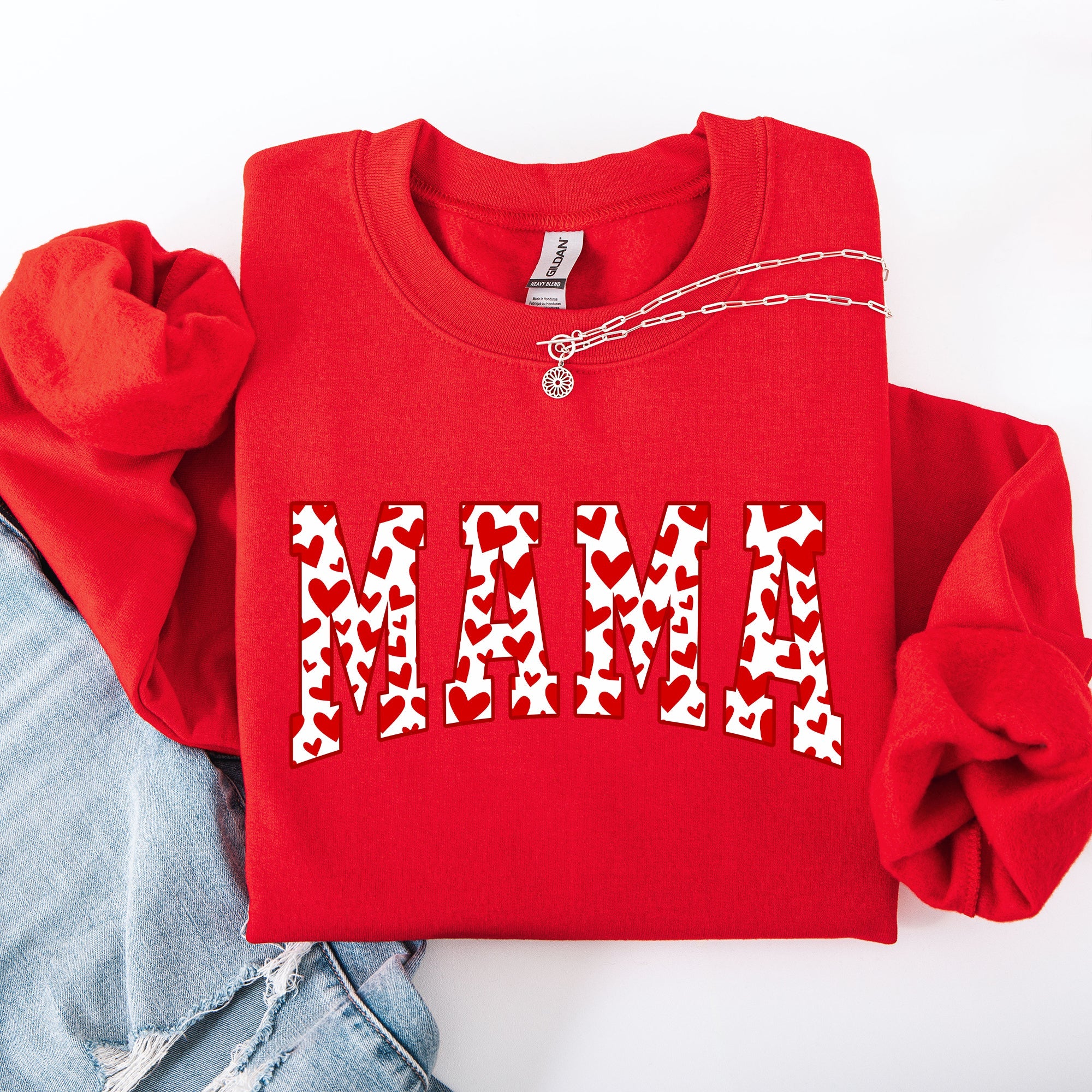 Mama Valentine's Day Varsity Hearts Love Cozy Fleece Premium Soft Warm Everyday Comfort Sweatshirt