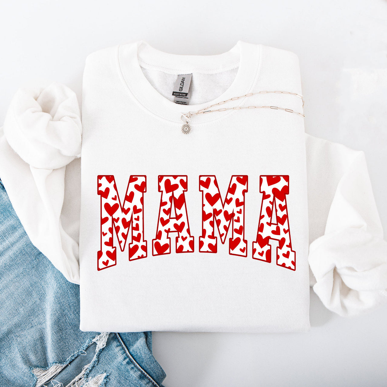 Mama Valentine's Day Varsity Hearts Love Cozy Fleece Premium Soft Warm Everyday Comfort Sweatshirt