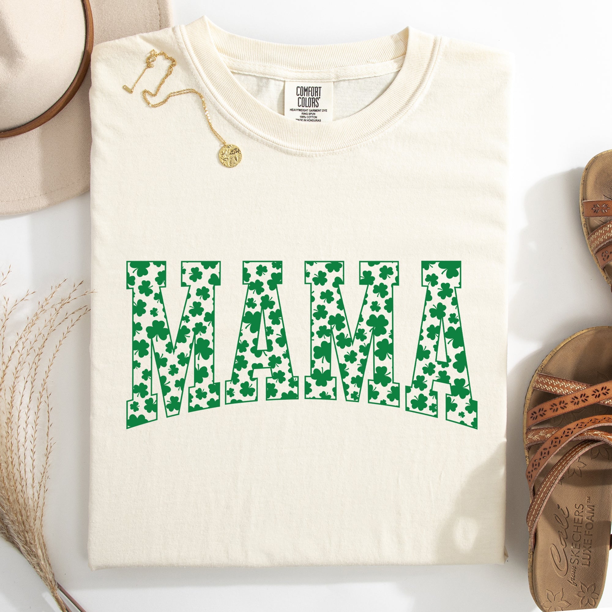 Mama Varsity Leprechaun St Patrick's Day Shamrock Clover Lucky Comfort Colors Tee