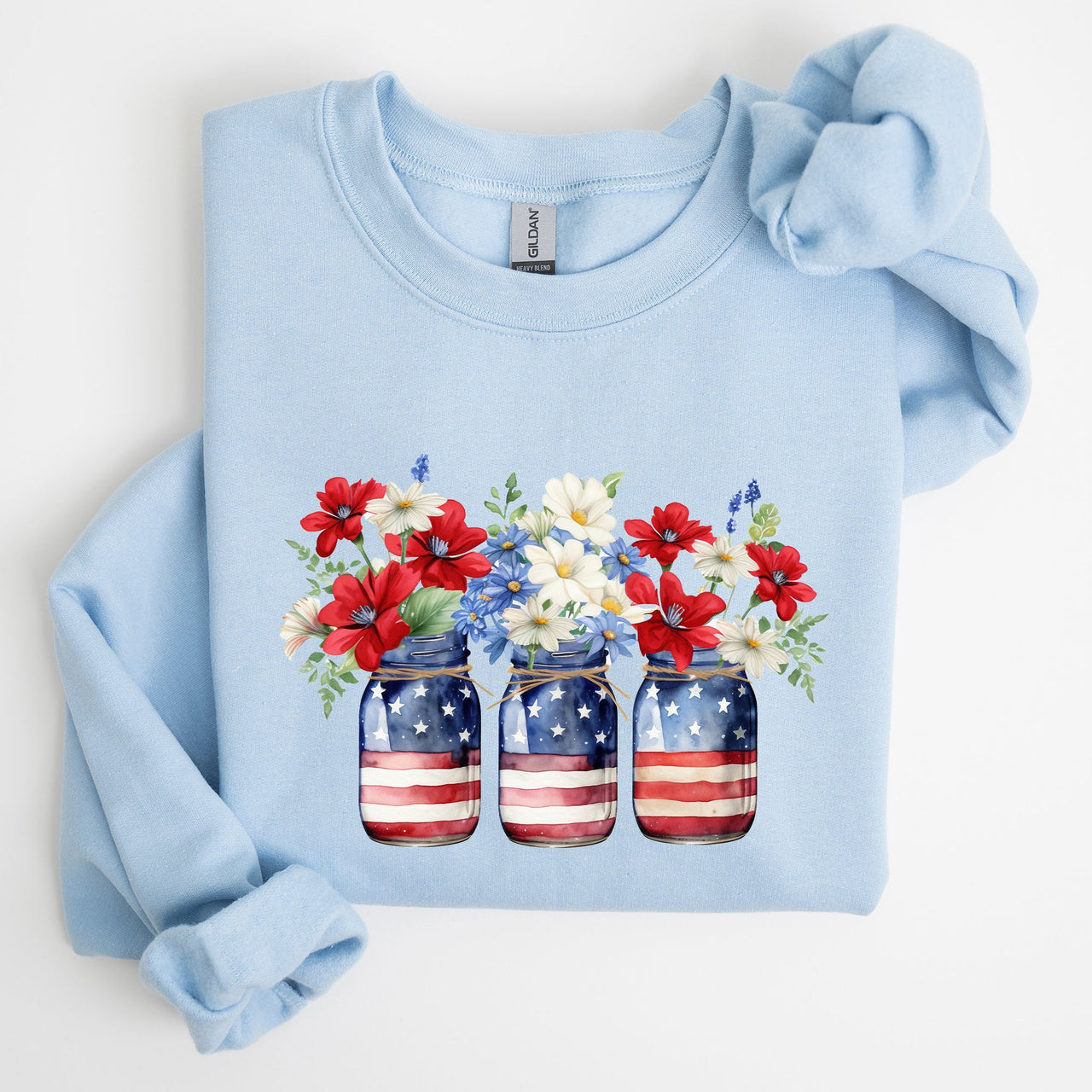 Mason Jars With Flowers Patriotic 4th Of July Celebration Edition Sweatshirt