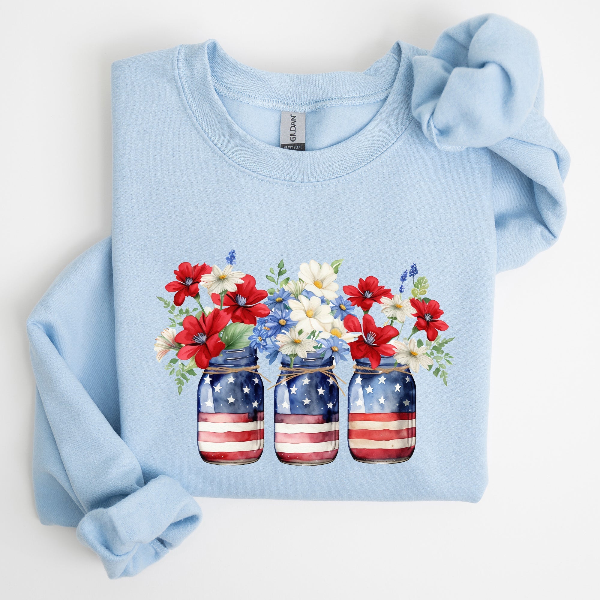Mason Jars With Flowers Patriotic 4th Of July Celebration Edition Sweatshirt