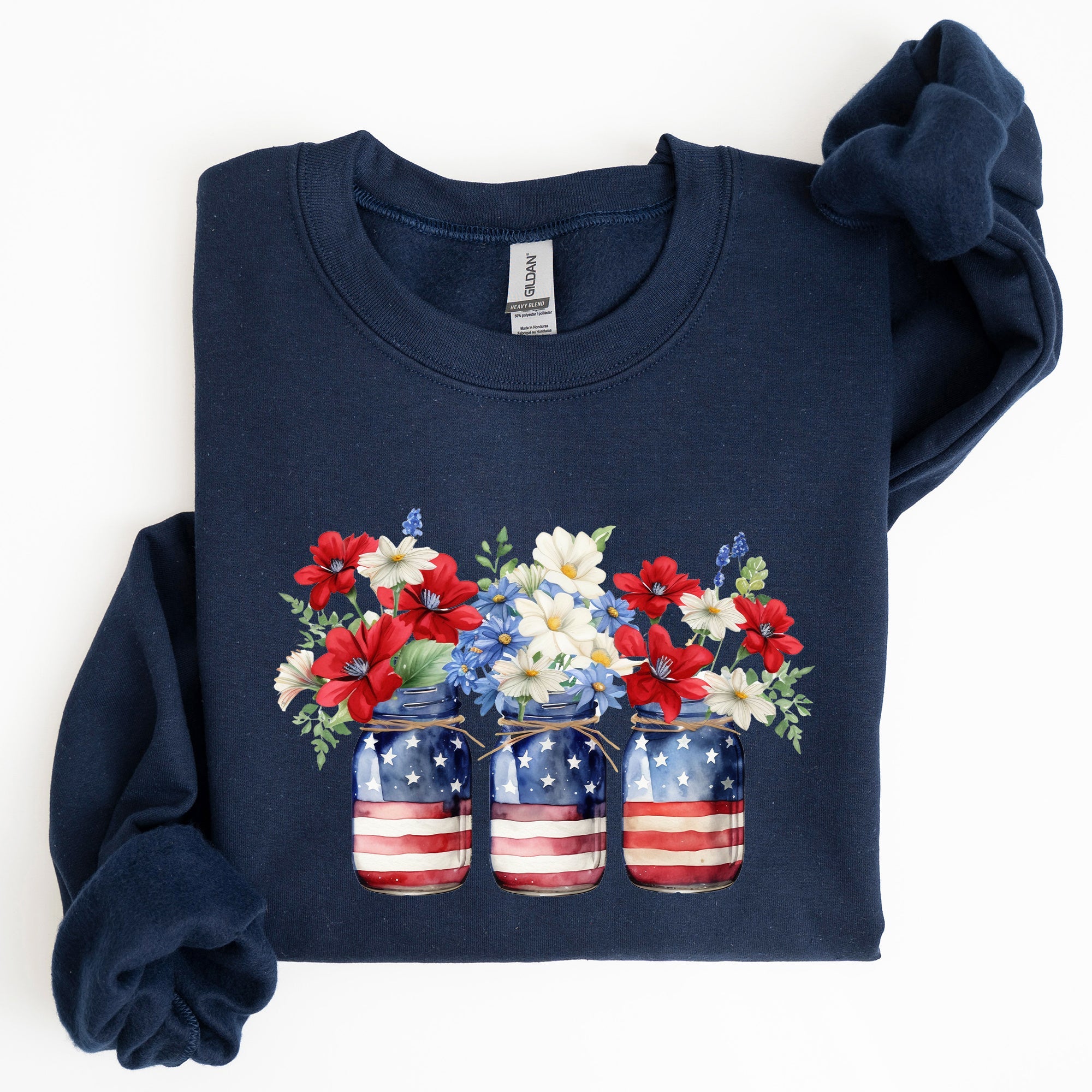 Mason Jars With Flowers Patriotic 4th Of July Celebration Edition Sweatshirt