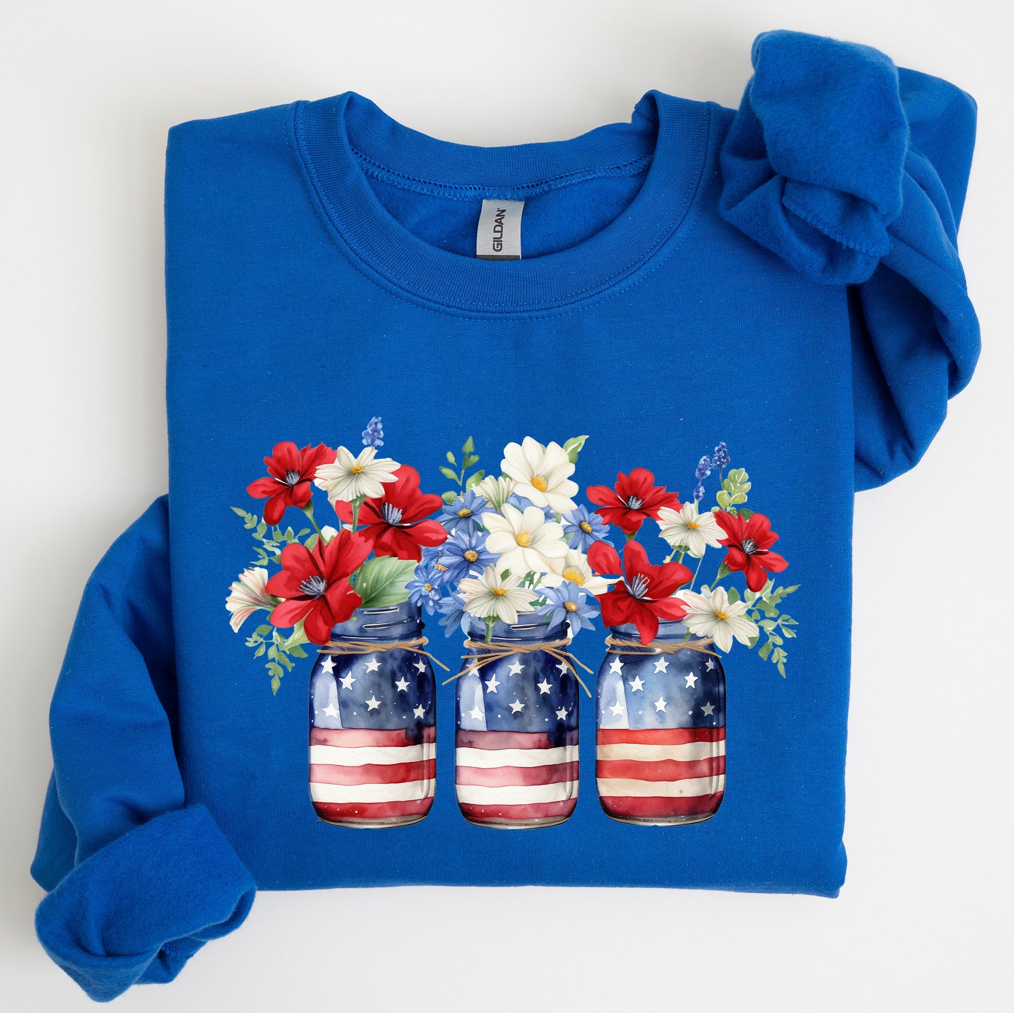 Mason Jars With Flowers Patriotic 4th Of July Celebration Edition Sweatshirt