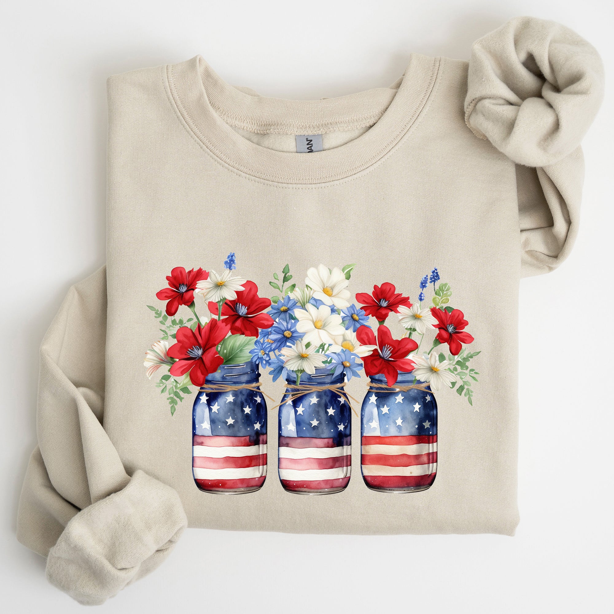 Mason Jars With Flowers Patriotic 4th Of July Celebration Edition Sweatshirt