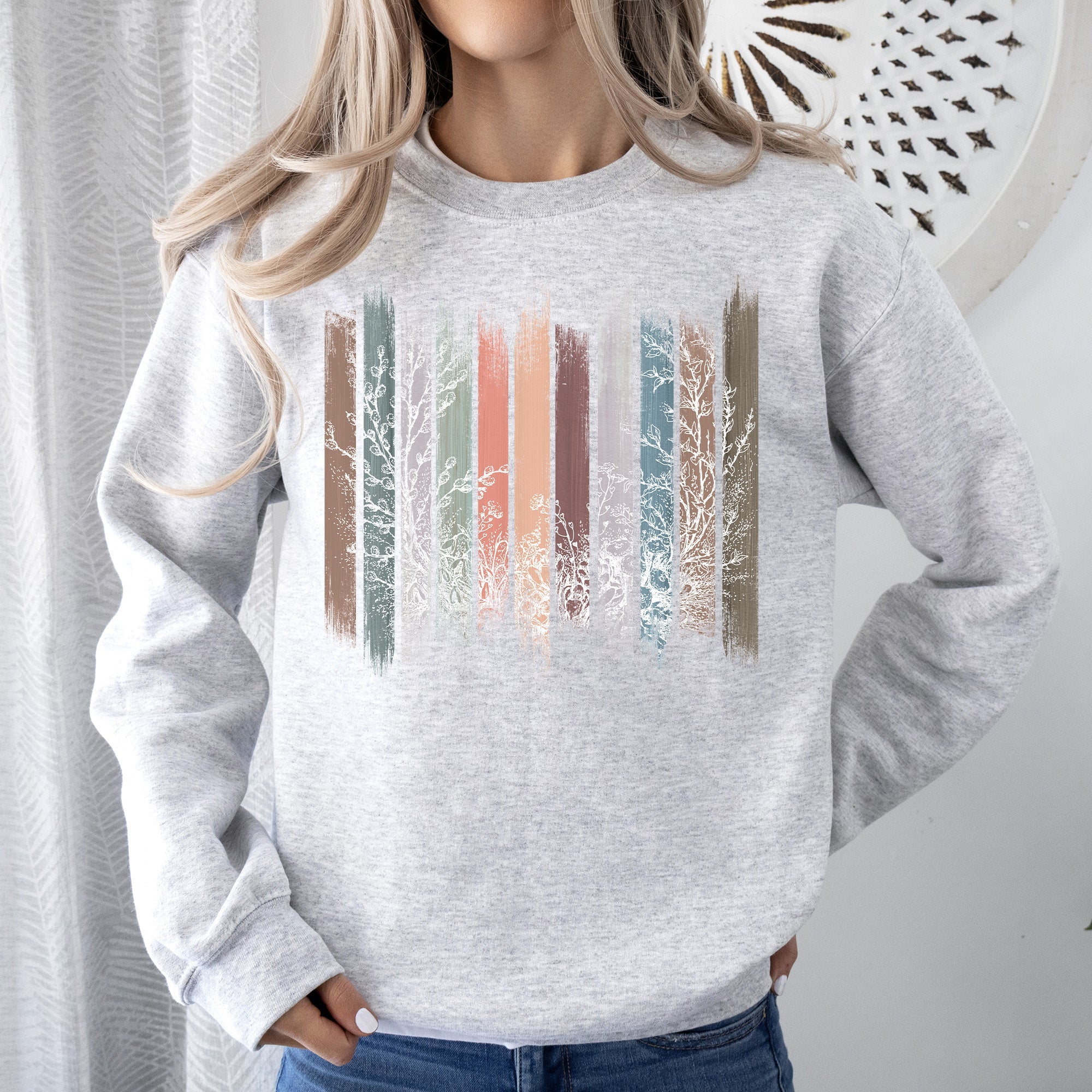 Meadow Vines And Flowers In Nature Botanical Stripes Garden Meadow Bloom Pastoral Scene Sweatshirt