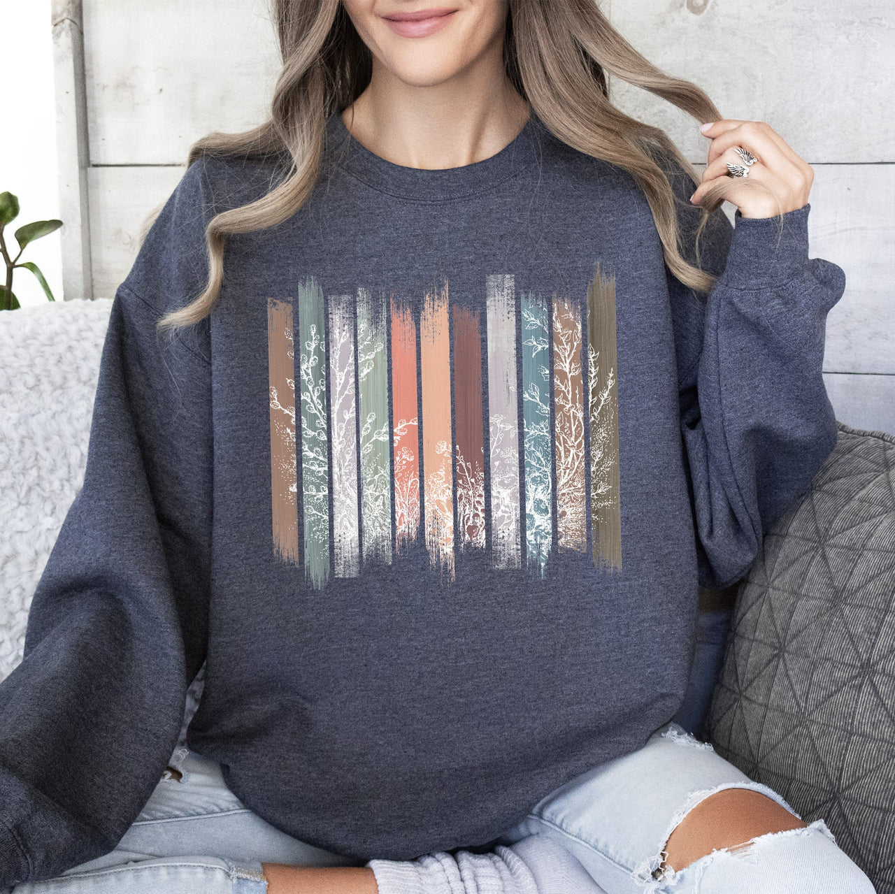Meadow Vines And Flowers In Nature Botanical Stripes Garden Meadow Bloom Pastoral Scene Sweatshirt