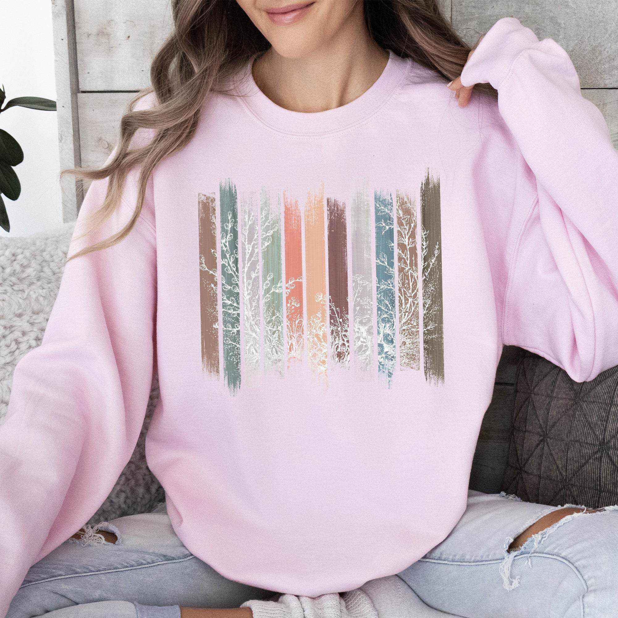 Meadow Vines And Flowers In Nature Botanical Stripes Garden Meadow Bloom Pastoral Scene Sweatshirt