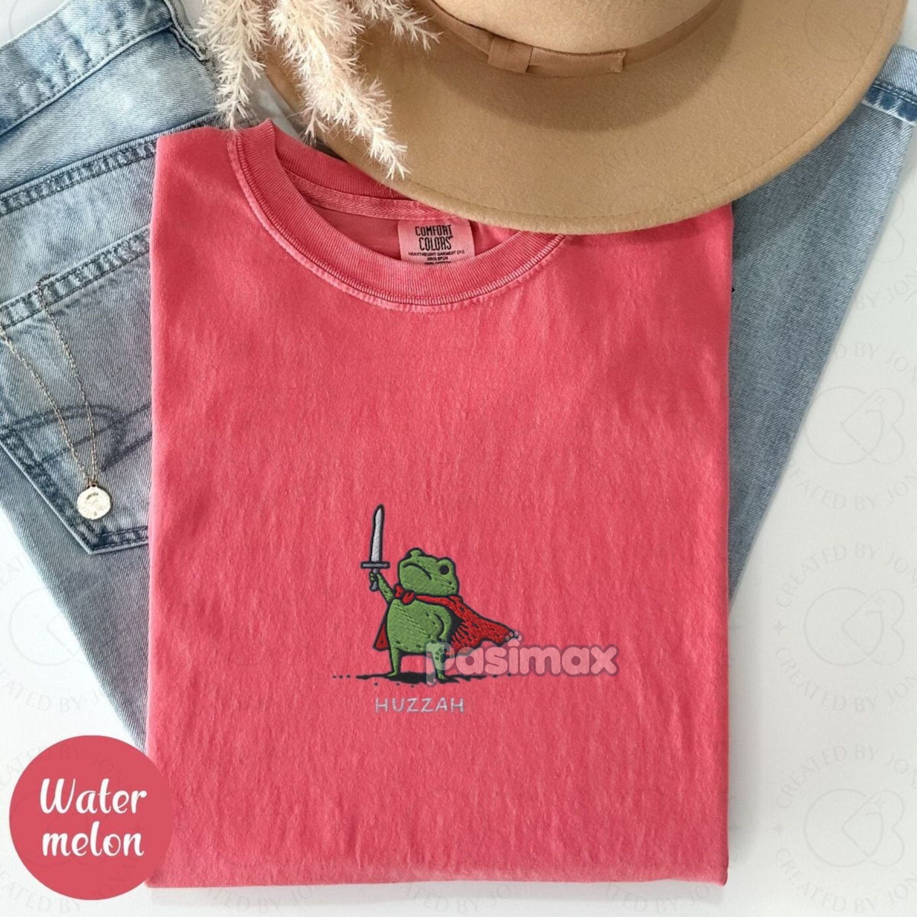 Medieval Frog Knight Comfort Colors T-Shirt – Embroidered Whimsical Fantasy Tee