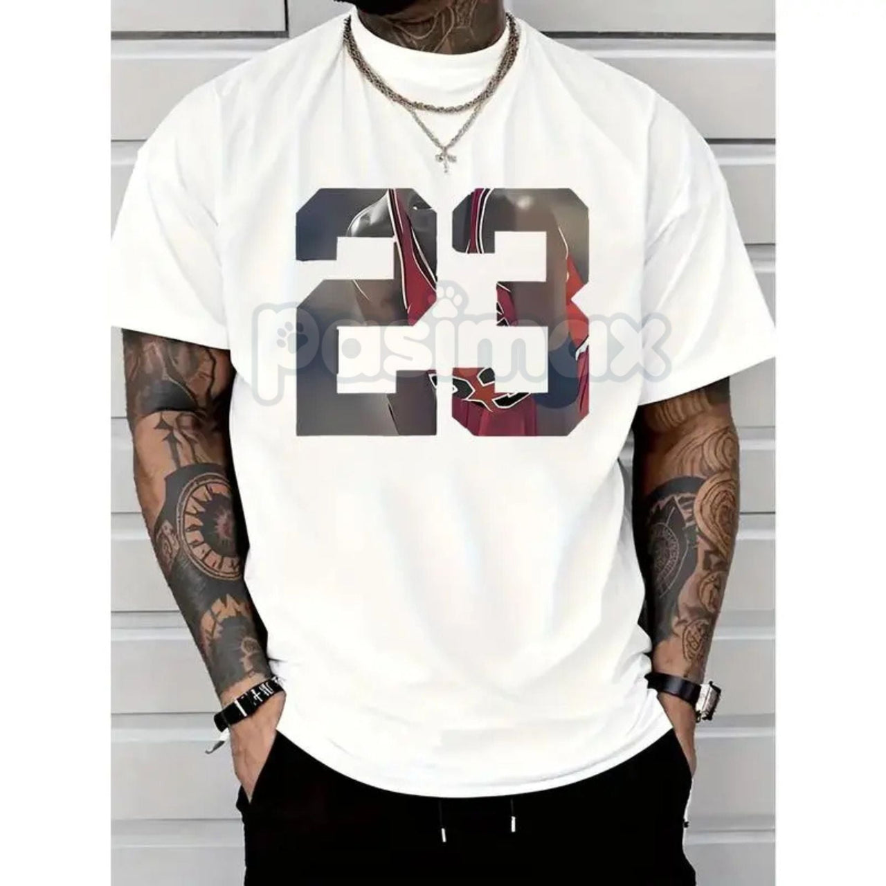 Men's '23' Graphic Printed T-Shirt - Casual Short-Sleeved Round Neck Tee, Year and Jersey Number Streetwear