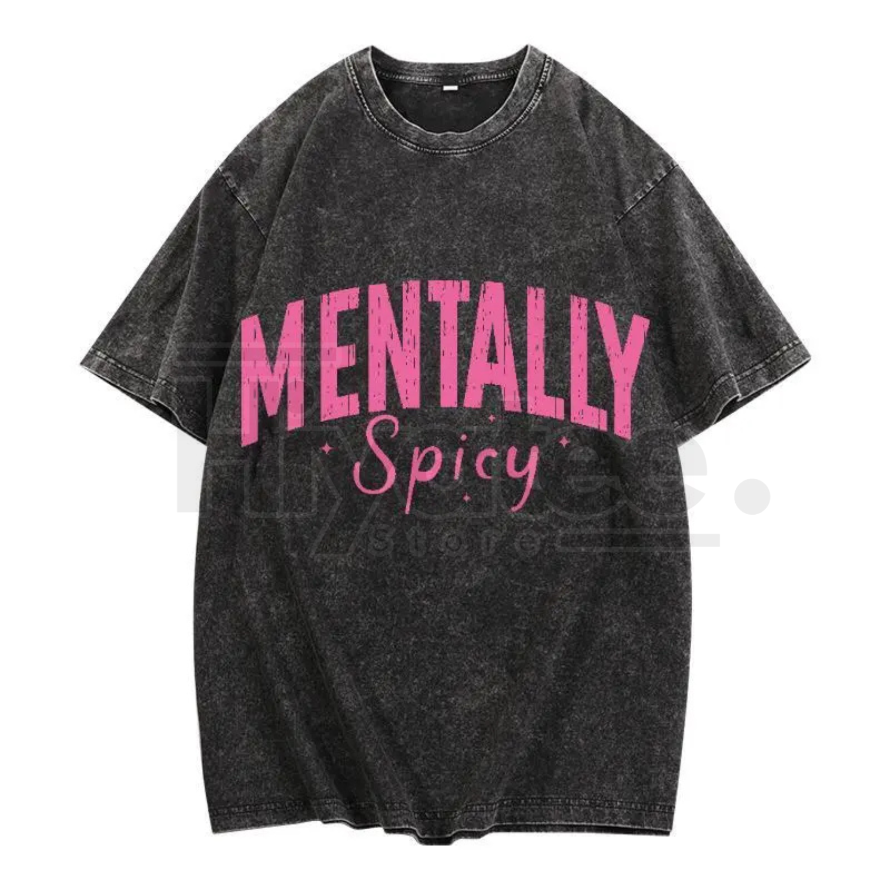 Mentally Spicy Women’s Washed T-Shirt – Playful Typography Graphic Tee, Trendy Vintage Look