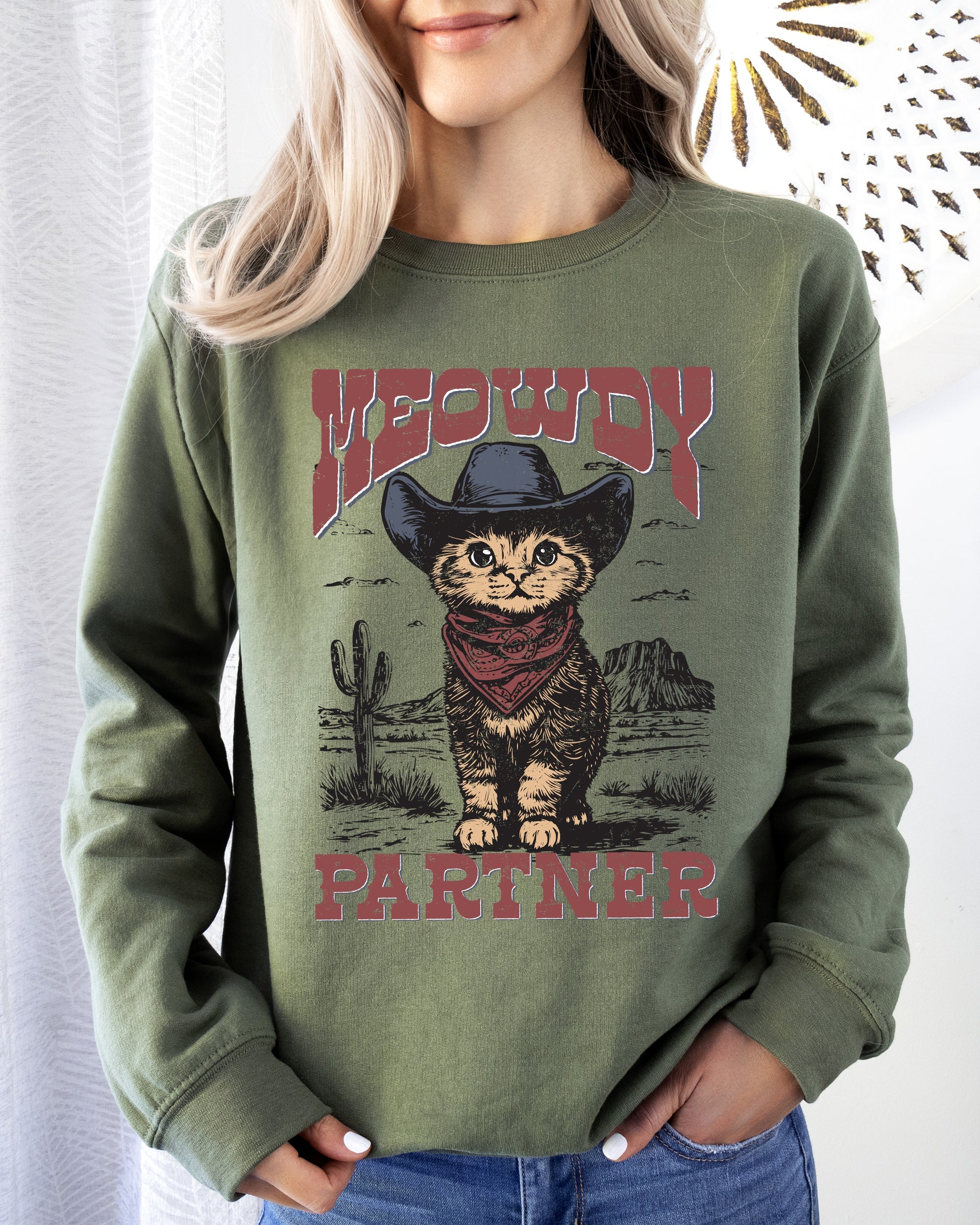 Meowdy Partner Cowboy Cat Cowgirl Howdy Yee Haw Western Country Cozy Classic Sweatshirt