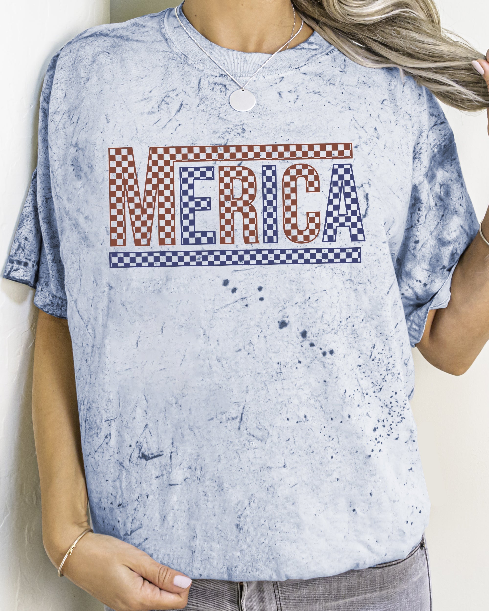 Merica America Retro Checkered USA 4th Of July Color Blast Patriotic Comfort Colors Tee