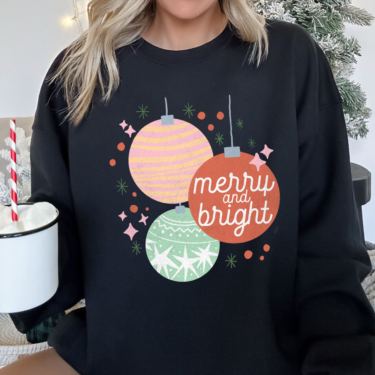 Merry And Bright Pastel Christmas Cozy Holiday Graphic Vintage Style Edition Sweatshirt