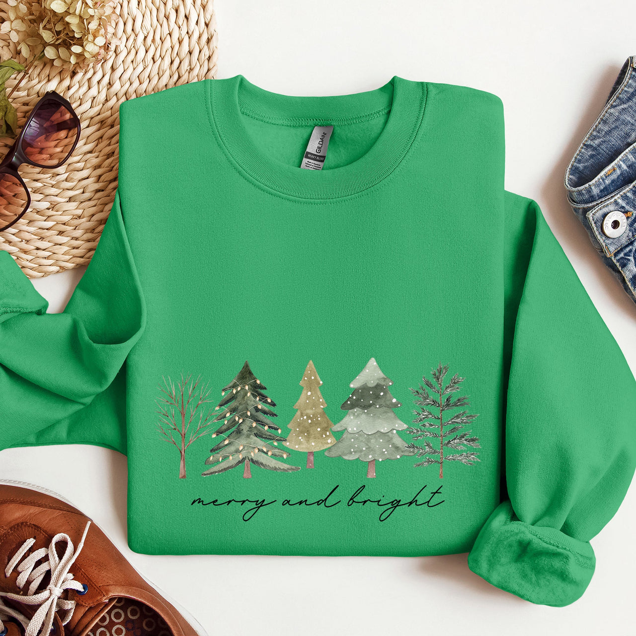 Merry And Bright Watercolor Trees Christmas Holiday Edition Cozy Winter Sweatshirt