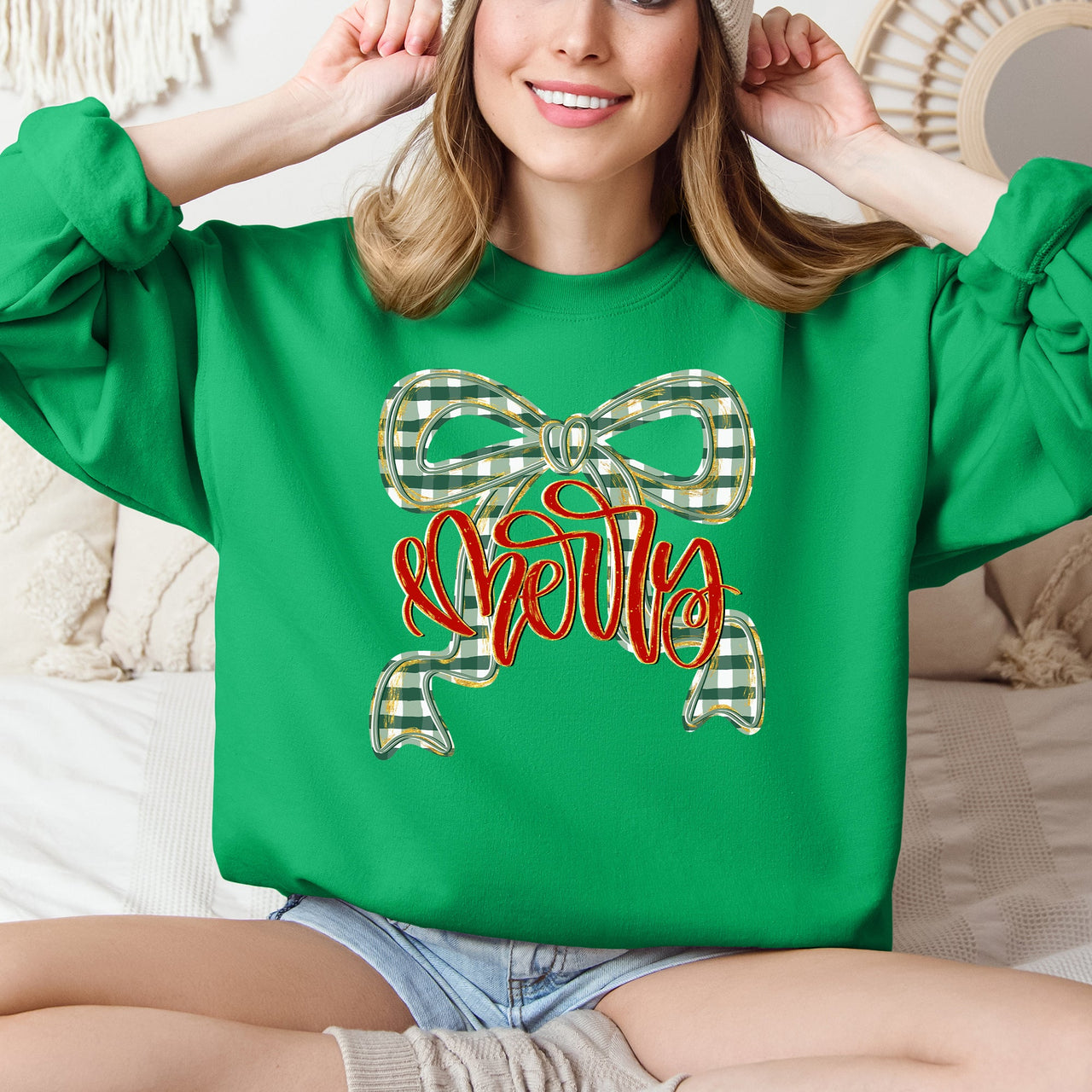 Merry Bow Christmas Ribbon Retro Santa Festive Holiday Cheer Cozy Seasonal Sweatshirt