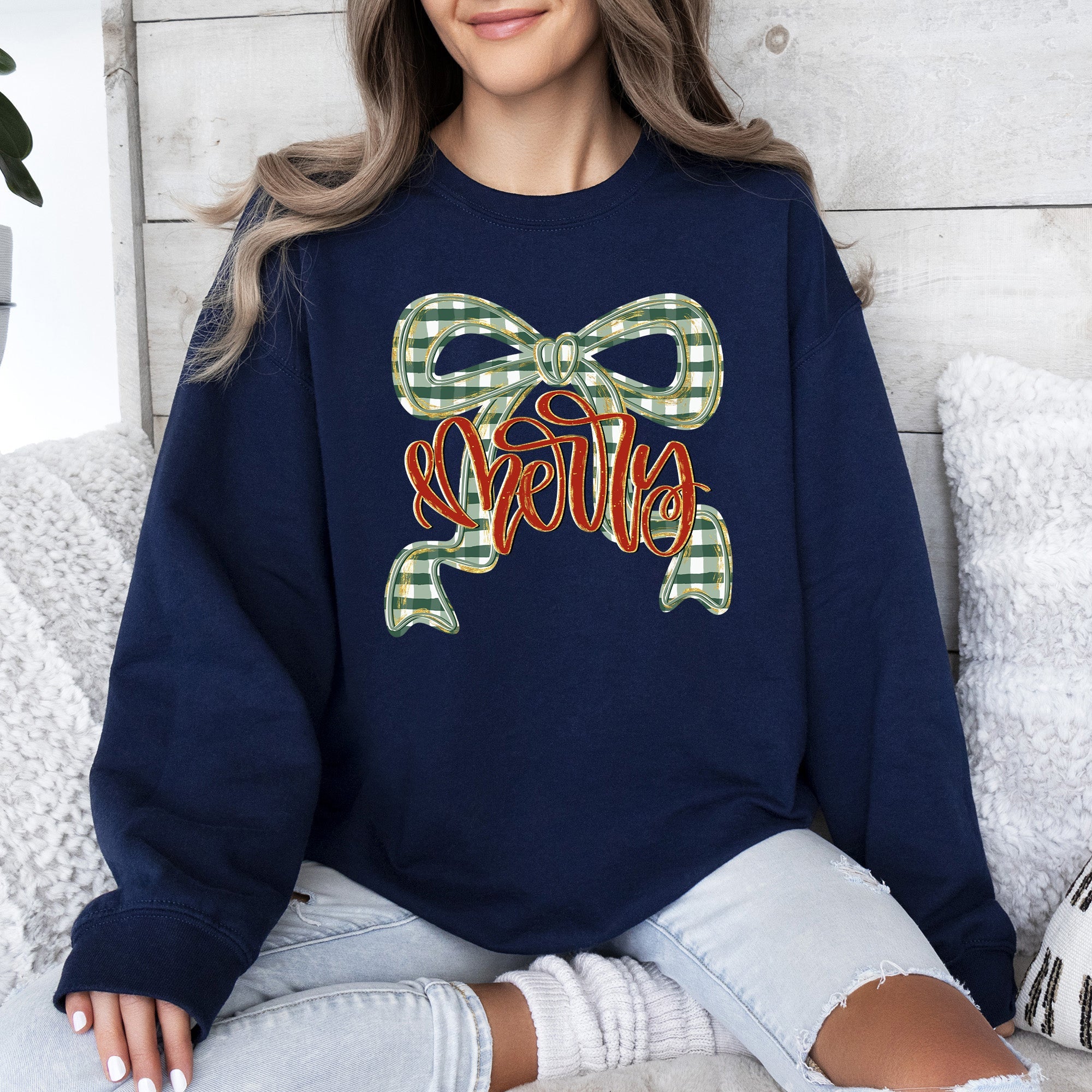 Merry Bow Christmas Ribbon Retro Santa Festive Holiday Cheer Cozy Seasonal Sweatshirt