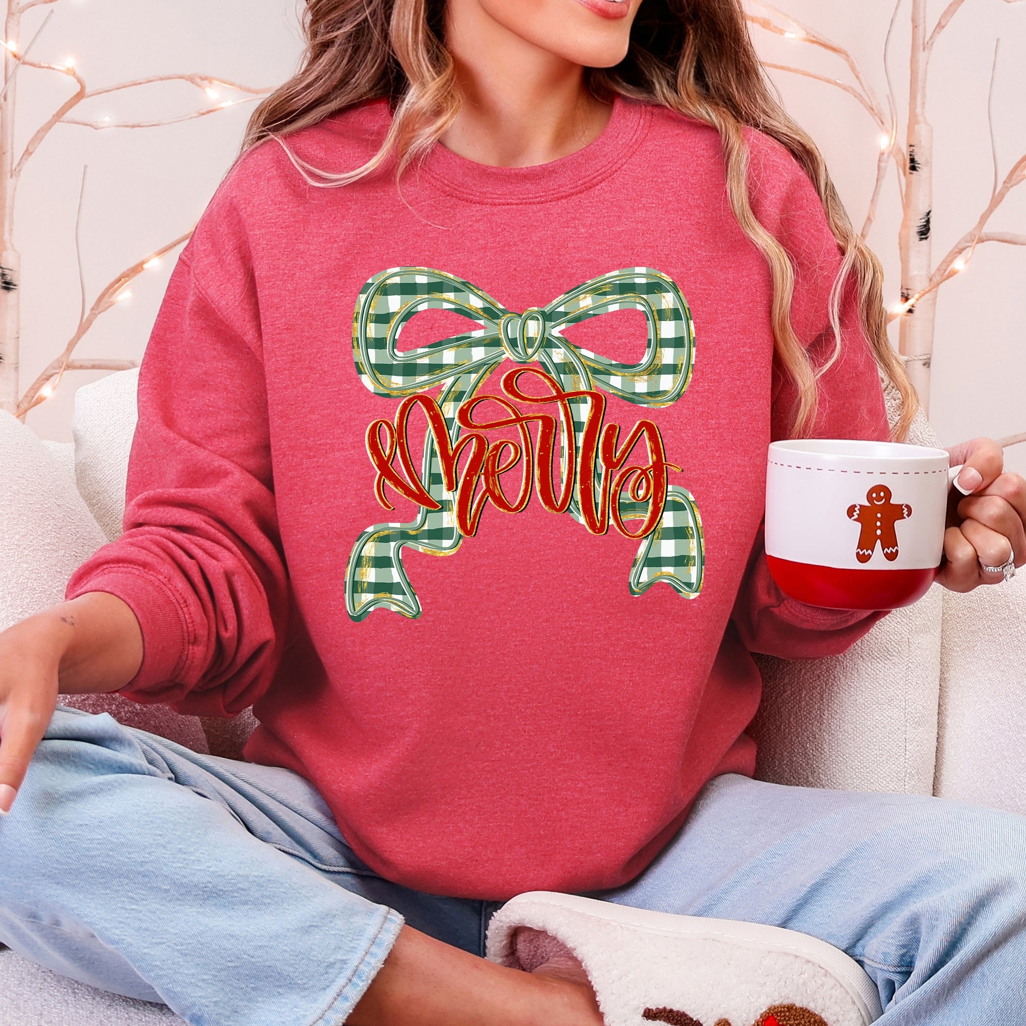Merry Bow Christmas Ribbon Retro Santa Festive Holiday Cheer Cozy Seasonal Sweatshirt