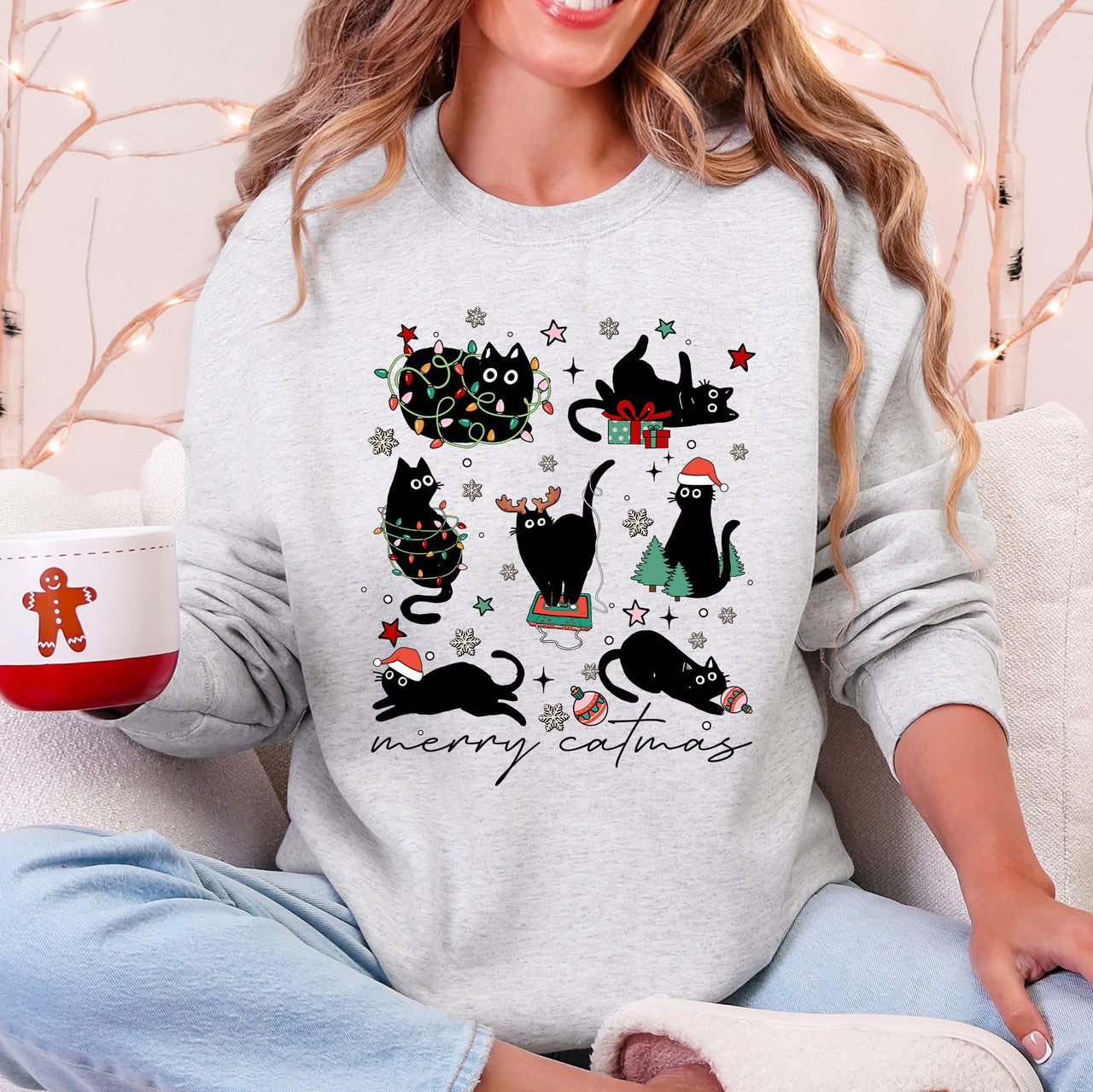 Merry Catmas Christmas Cat Lover Santa Pets Cozy Festive Holiday Cheer Sweatshirt