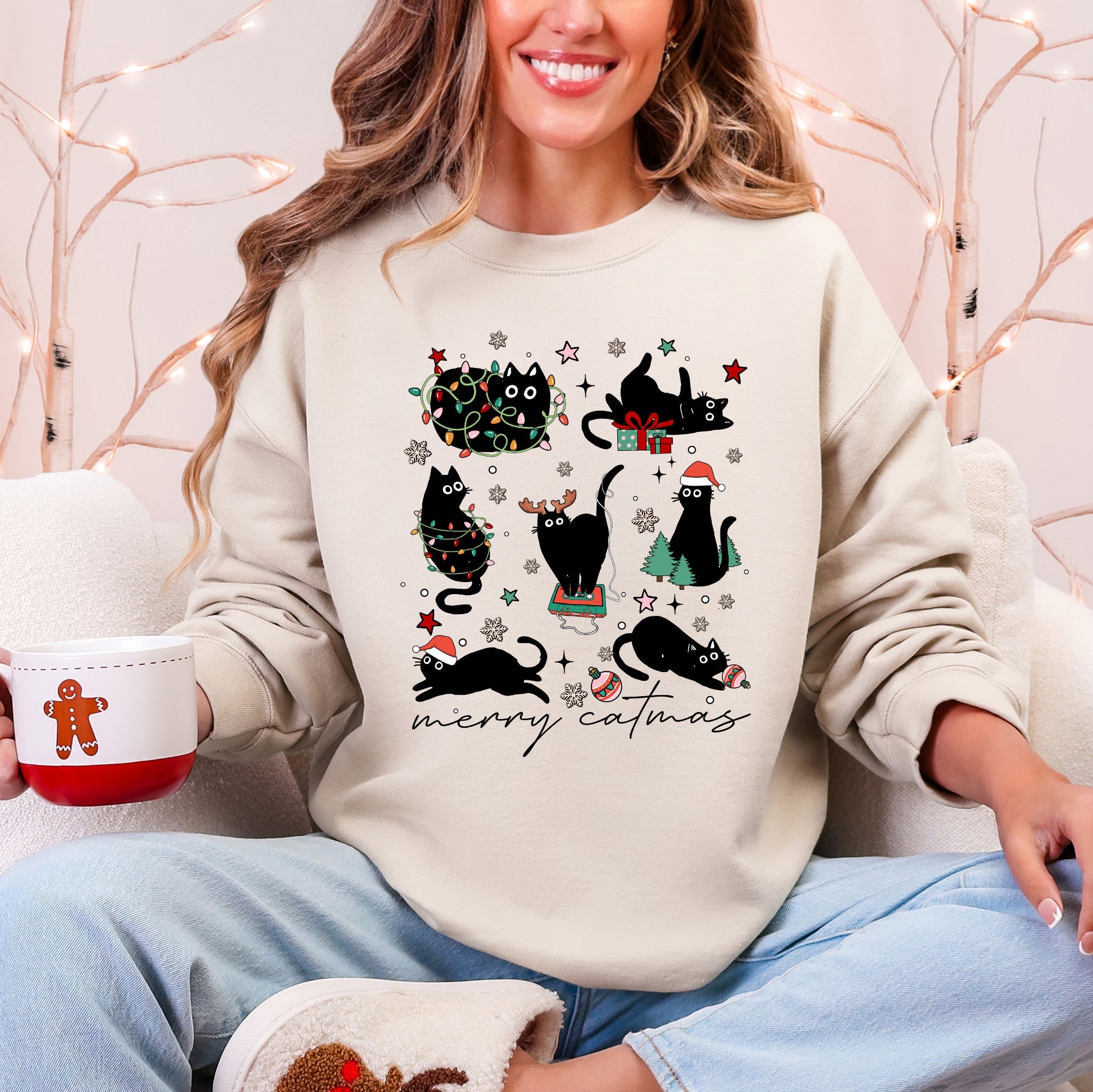 Merry Catmas Christmas Cat Lover Santa Pets Cozy Festive Holiday Cheer Sweatshirt