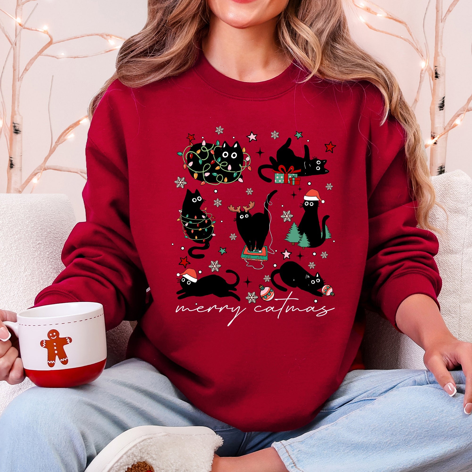 Merry Catmas Christmas Cat Lover Santa Pets Cozy Festive Holiday Cheer Sweatshirt