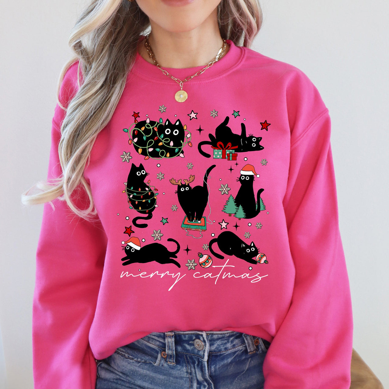 Merry Catmas Christmas Cat Lover Santa Pets Cozy Festive Holiday Cheer Sweatshirt