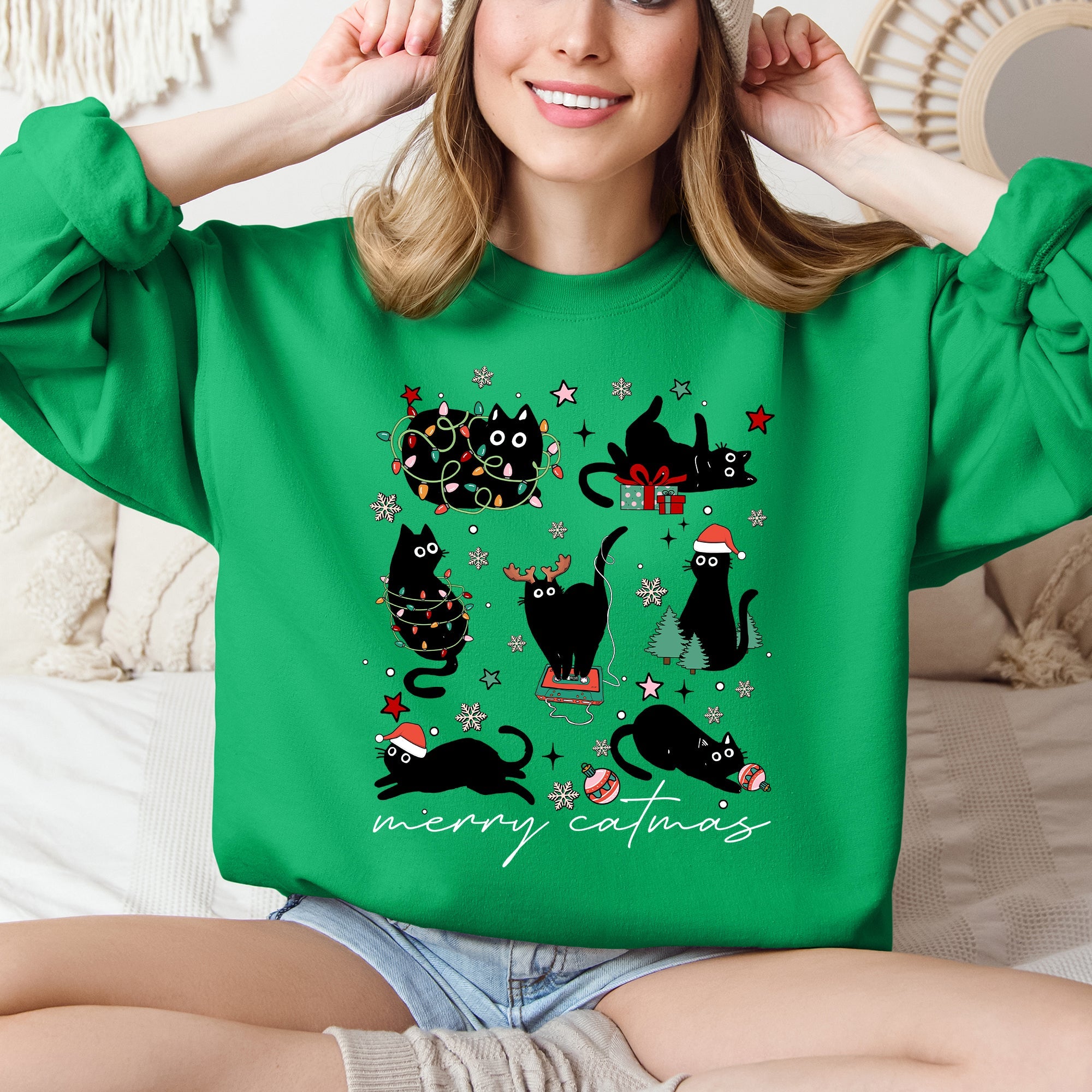 Merry Catmas Christmas Cat Lover Santa Pets Cozy Festive Holiday Cheer Sweatshirt