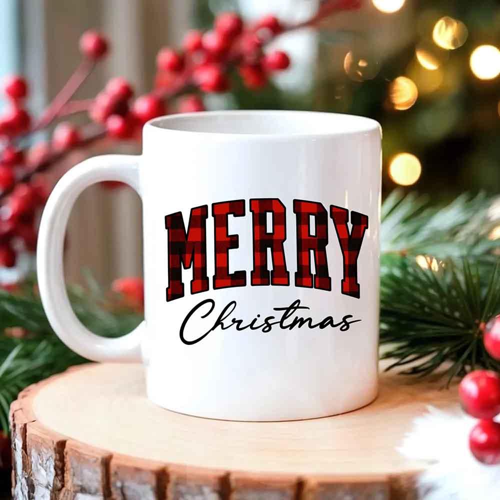 Merry Christmas Matching Coffee Mug - Buffalo Plaid Cup