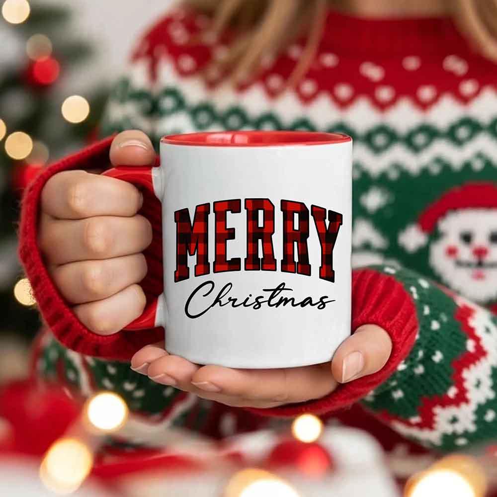 Merry Christmas Matching Coffee Mug - Buffalo Plaid Cup