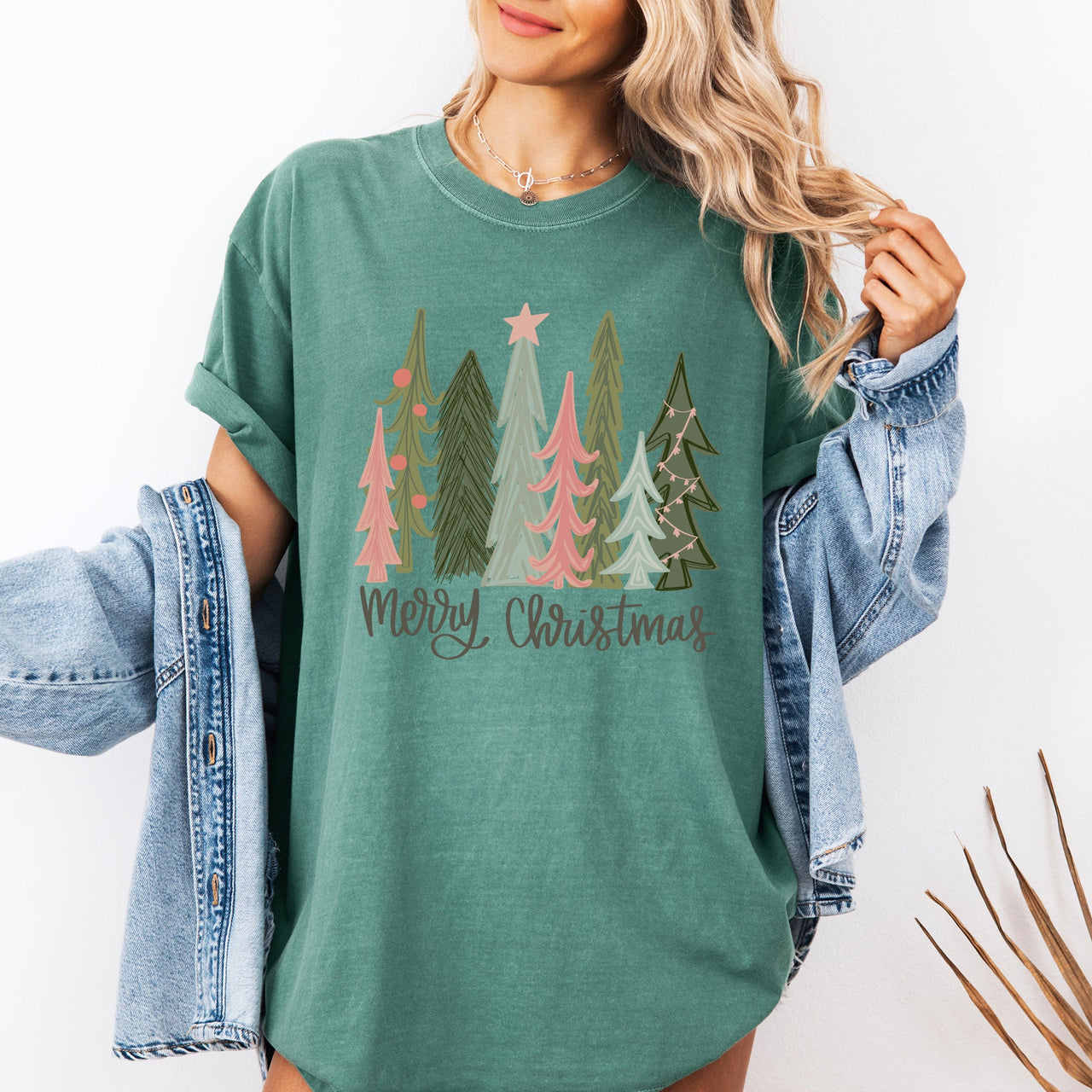 Merry Christmas Trees Festive Winter Scene With Santa And Snow Comfort Colors Tee