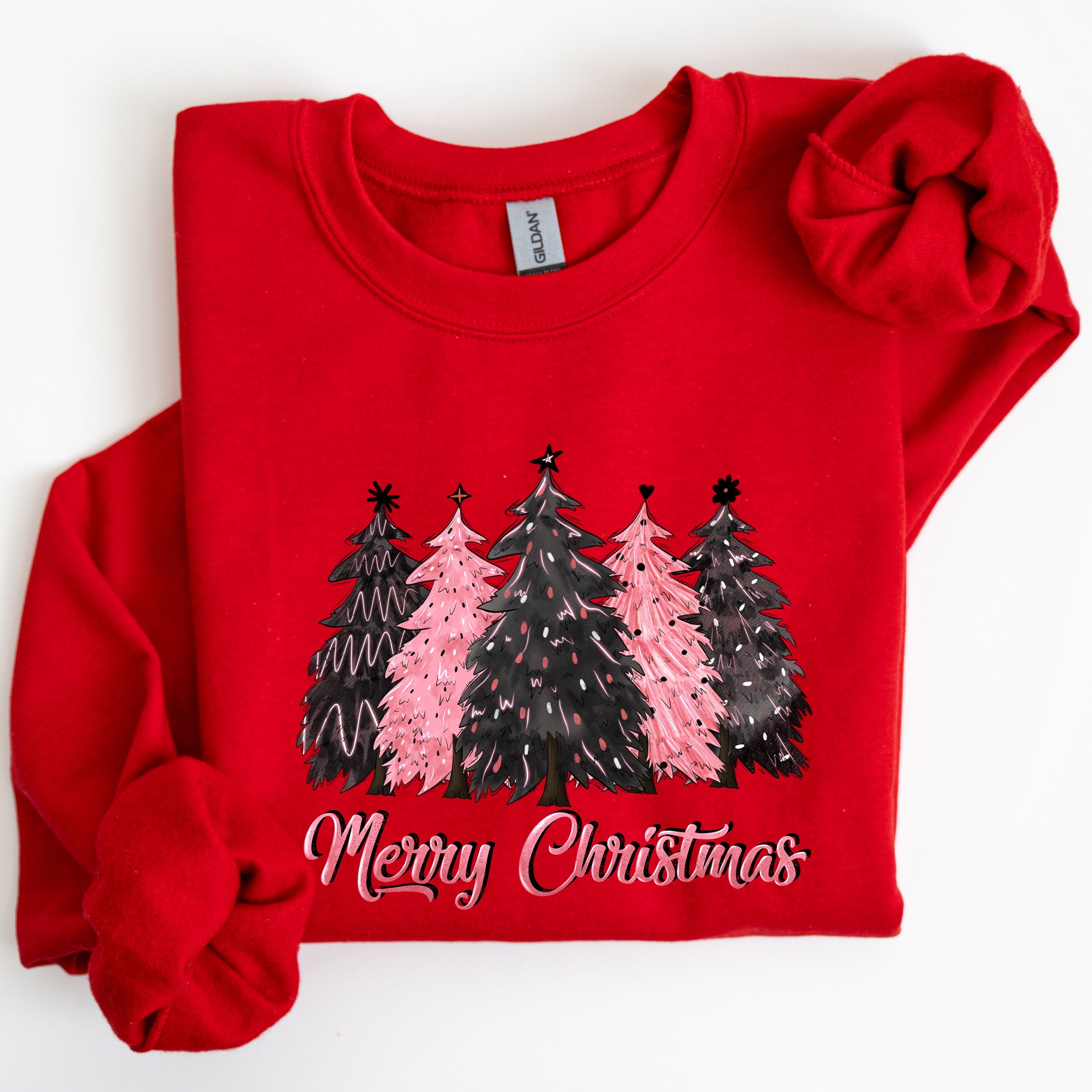 Merry Christmas Trees Winter Snow Santa Xmas Festive Holiday Family Cozy Scene Sweatshirt