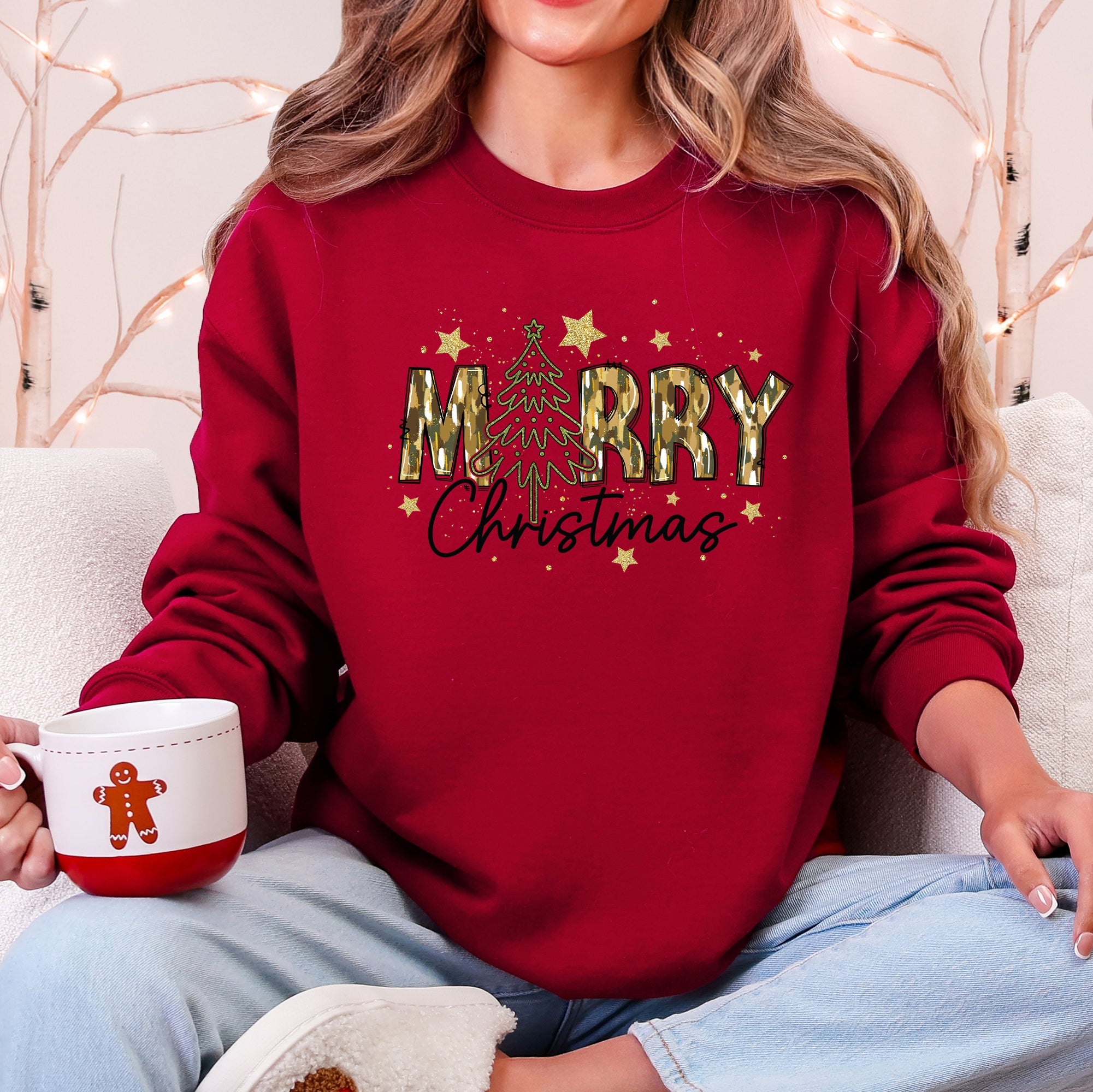 Merry Christmas Camo Santa And Christmas Tree Design Graphic Sweatshirt For Holidays