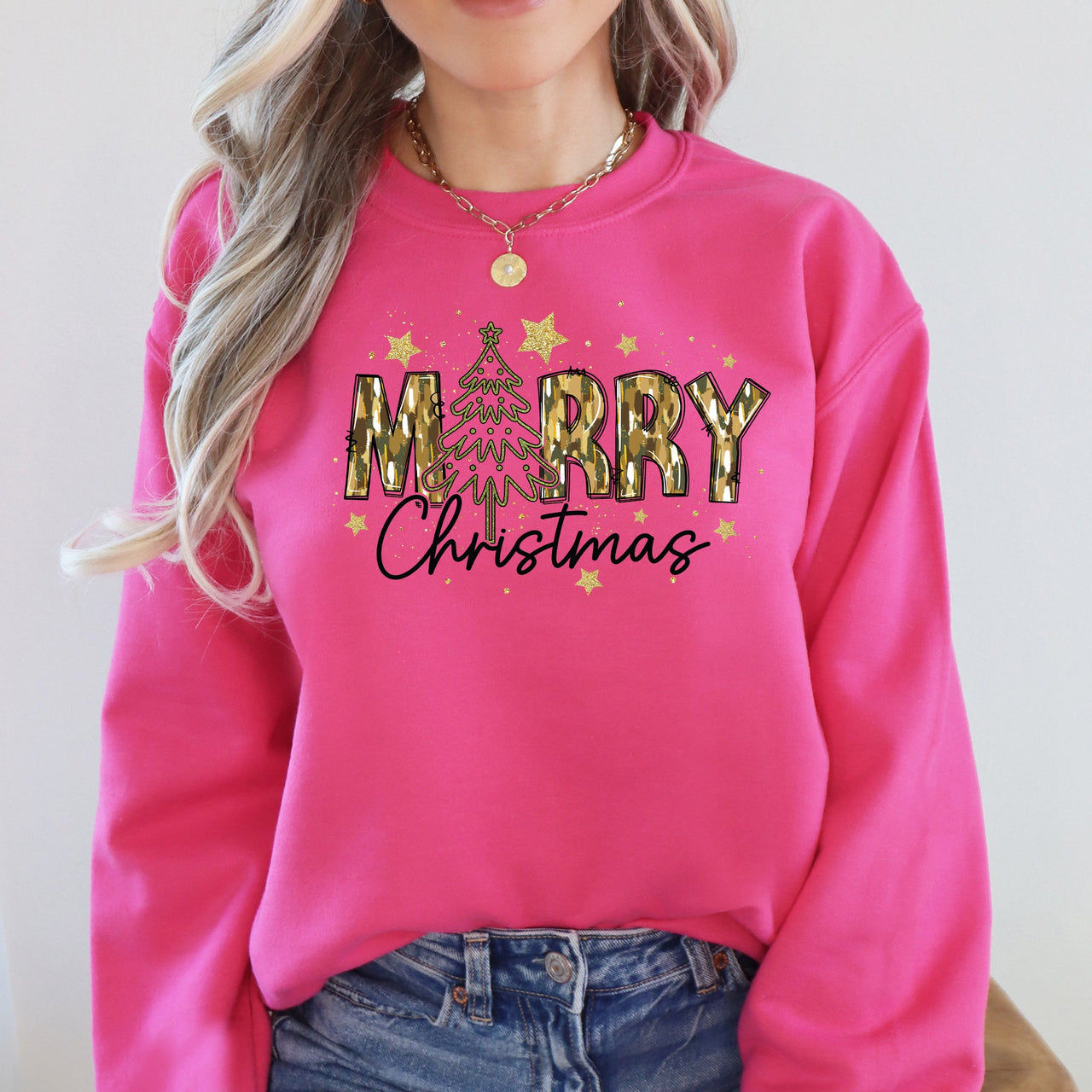 Merry Christmas Camo Santa And Christmas Tree Design Graphic Sweatshirt For Holidays