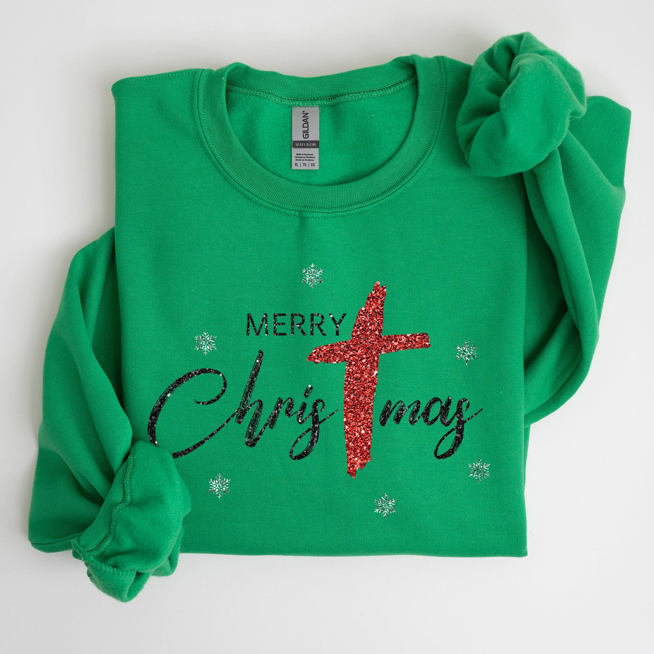 Merry Christmas Christ Faux Glitter Religious Gospel Faith Holiday Season Sweatshirt