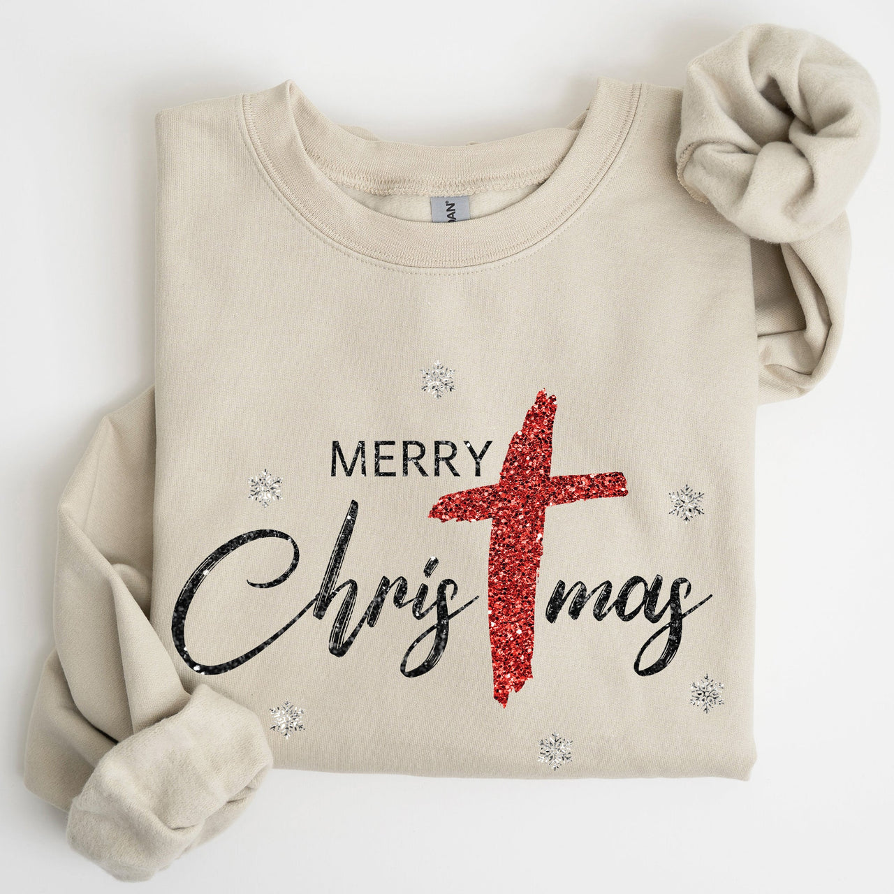 Merry Christmas Christ Faux Glitter Religious Gospel Faith Holiday Season Sweatshirt
