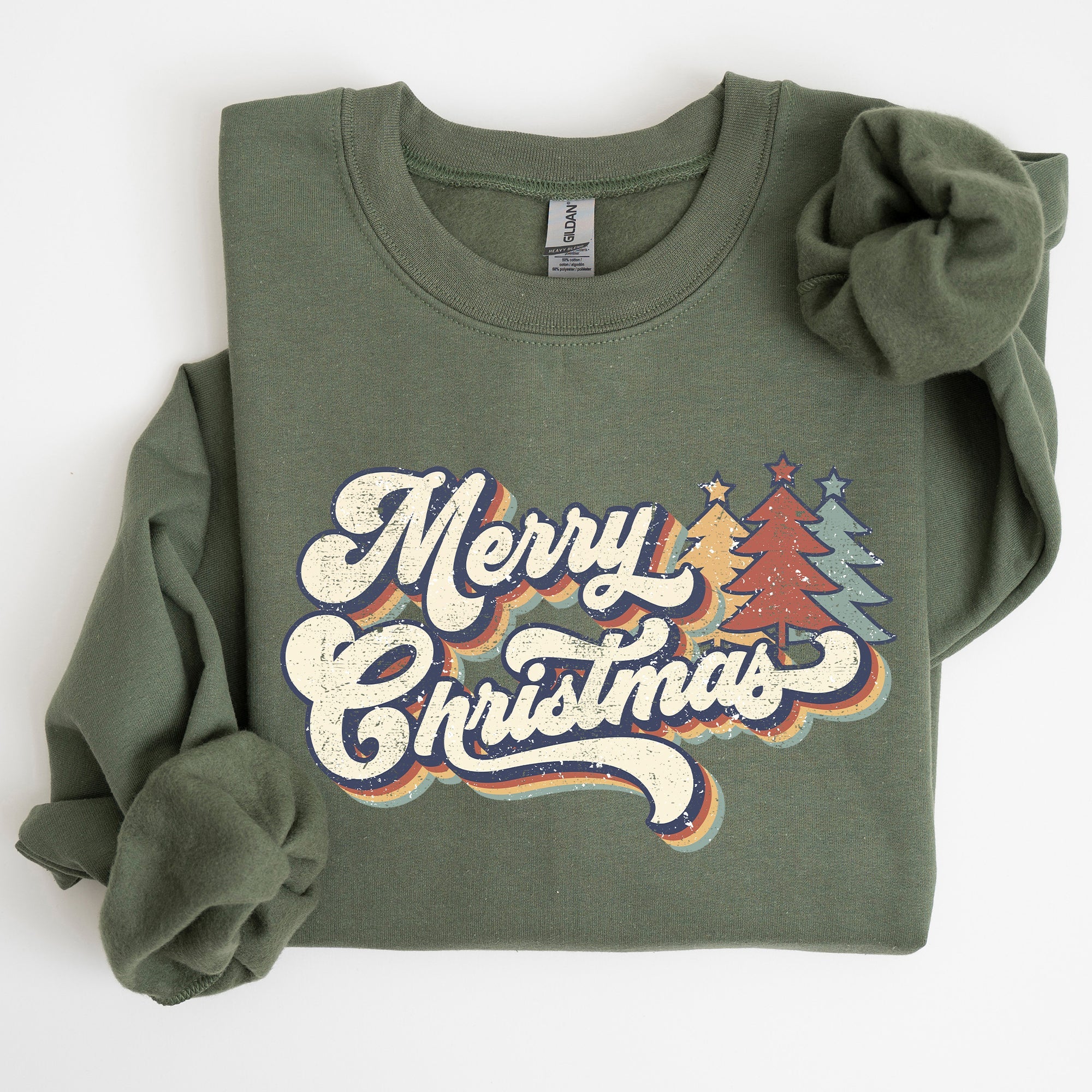 Merry Christmas Colorful Retro Santa Claus Graphic Holiday Season Celebration Edition Sweatshirt