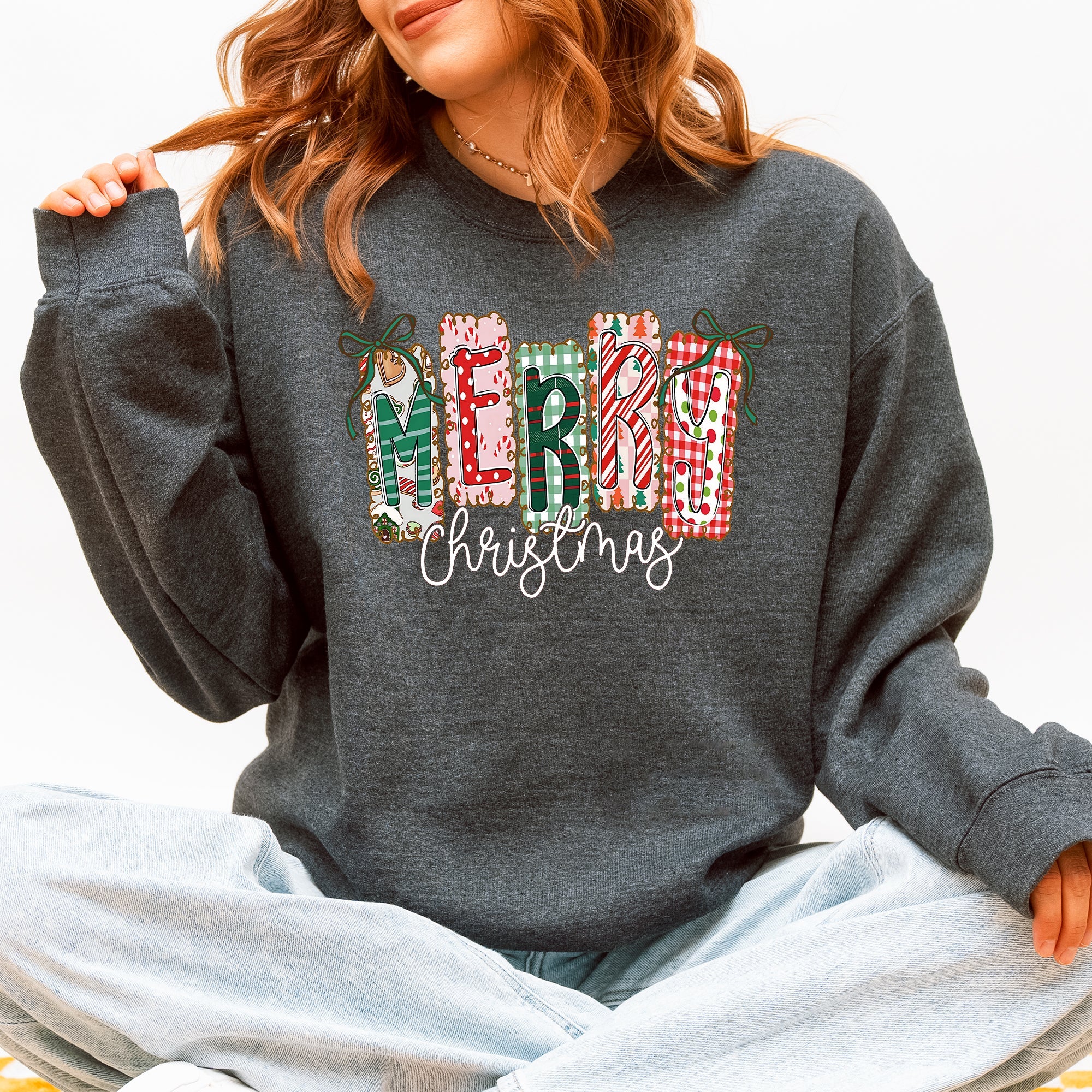Merry Christmas Colorful Retro Geese Festive Winter Cozy Warm Fleece Lined Graphic Sweatshirt