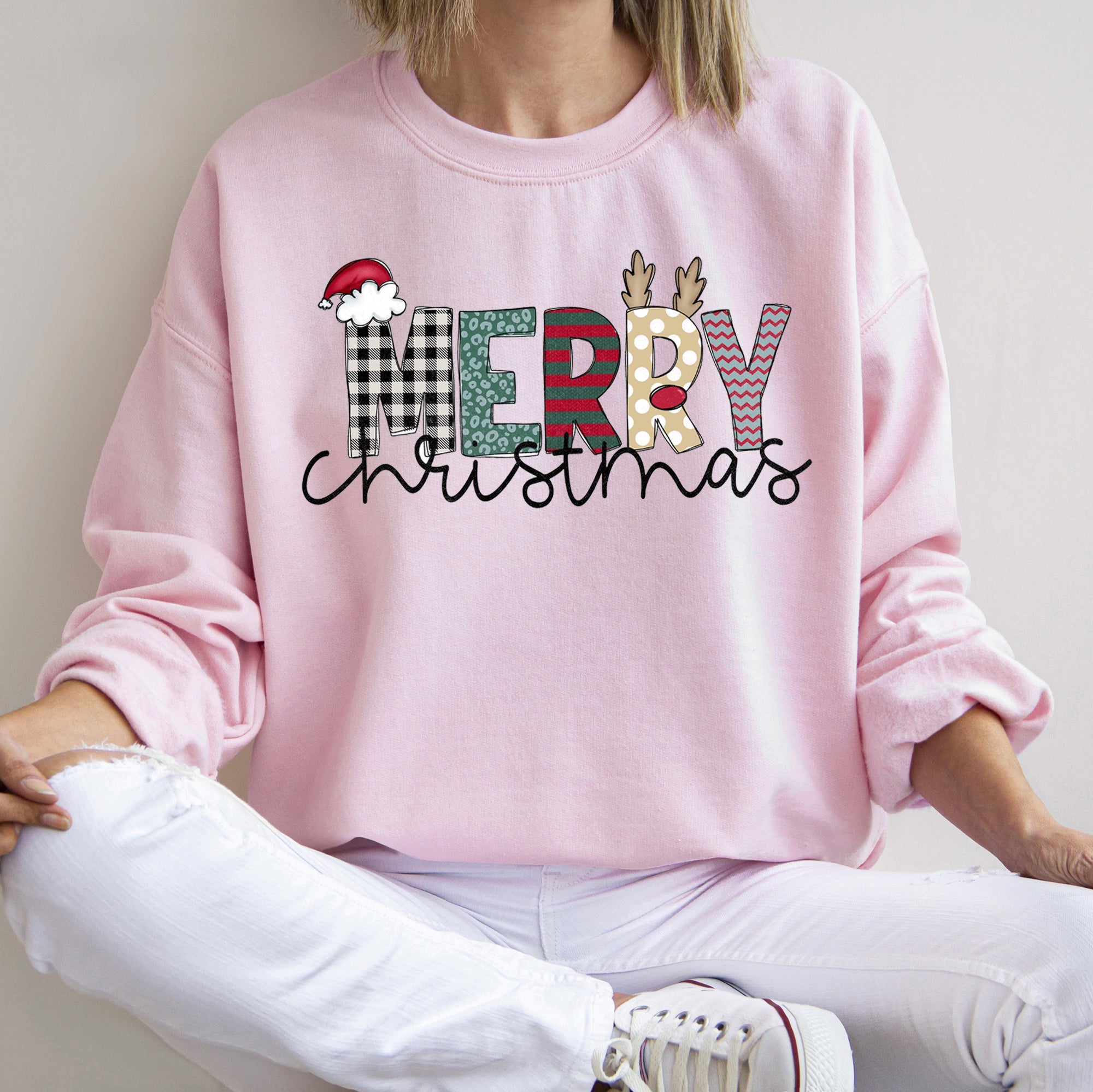 Merry Christmas Festive Greeting With Classic Bold Script Cozy Fleece Lined Sweatshirt