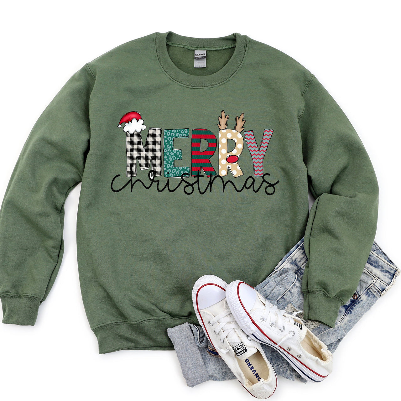 Merry Christmas Festive Greeting With Classic Bold Script Cozy Fleece Lined Sweatshirt
