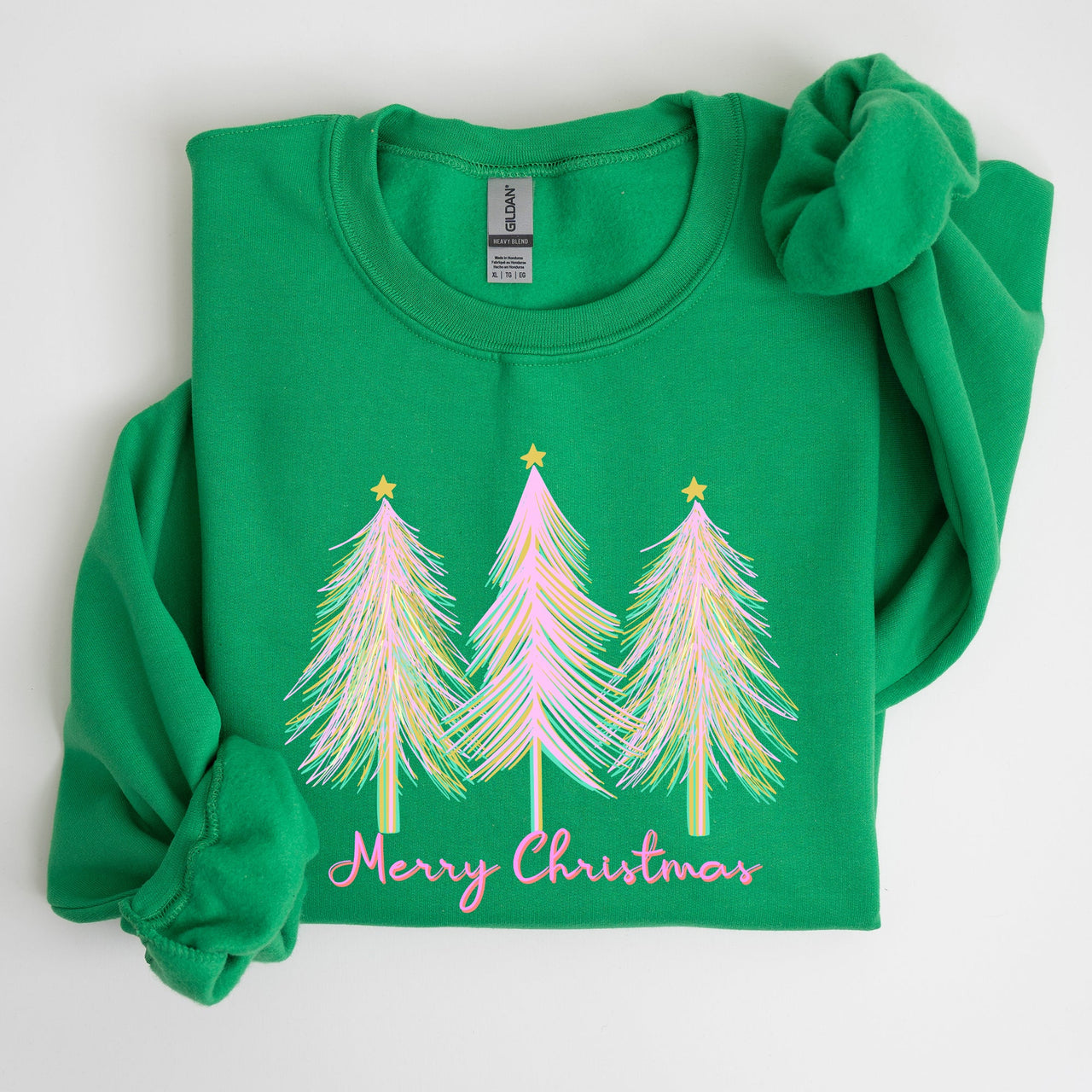 Merry Christmas Pastel Trees Winter Santa Xmas Seasonal Festive Cozy Graphic Sweatshirt