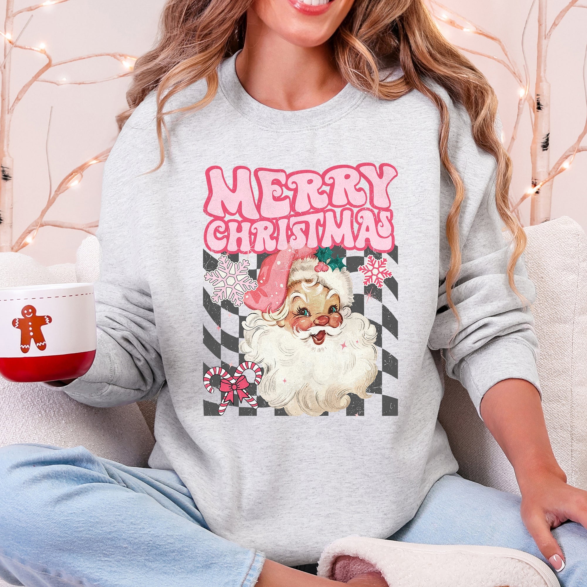 Merry Christmas Retro Santa Checkered Vintage Holiday Edition Festive Cozy Classic Sweatshirt