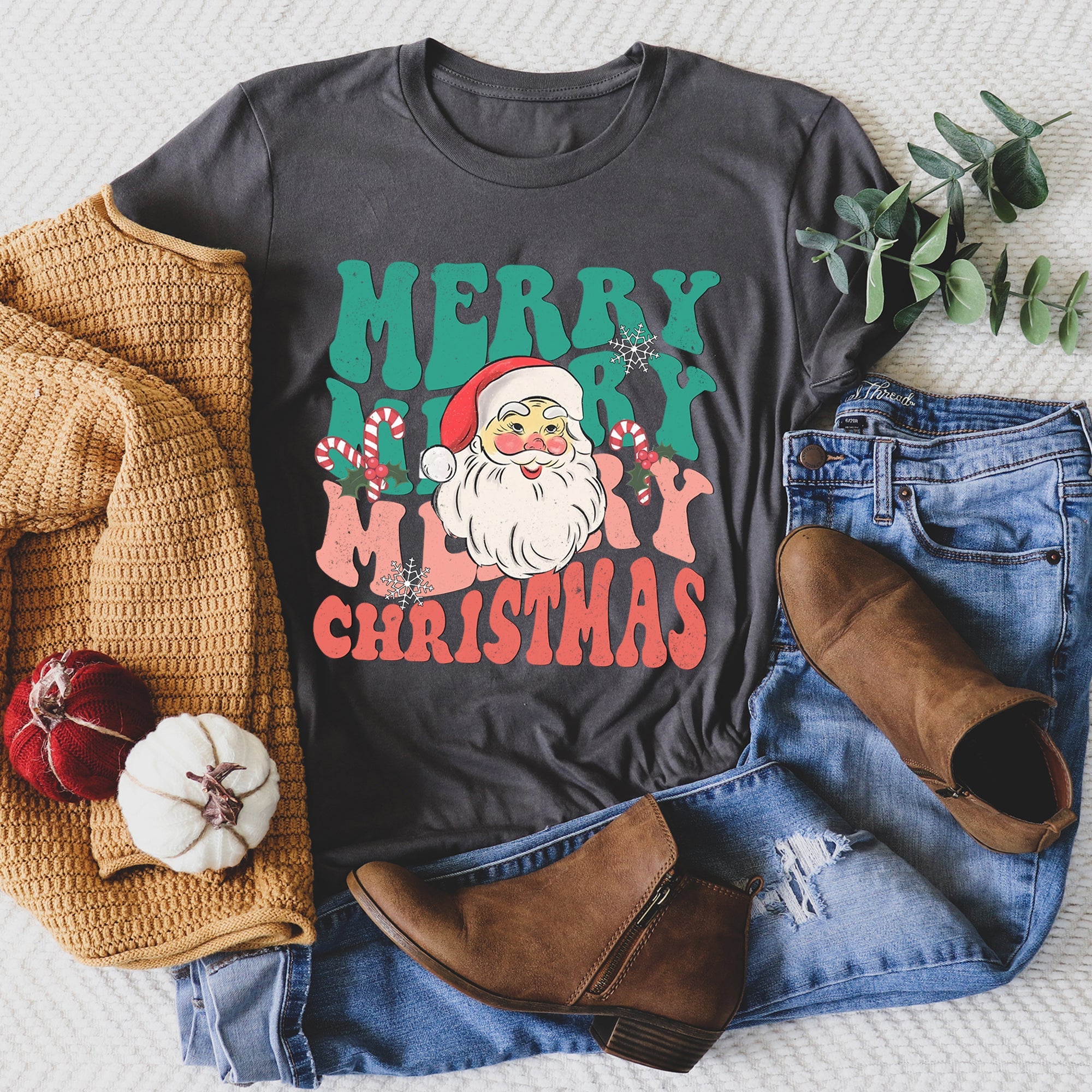 Merry Christmas Retro Santa Vintage Cozy Festive Holiday Design Collection Forever Classic Graphic Tee