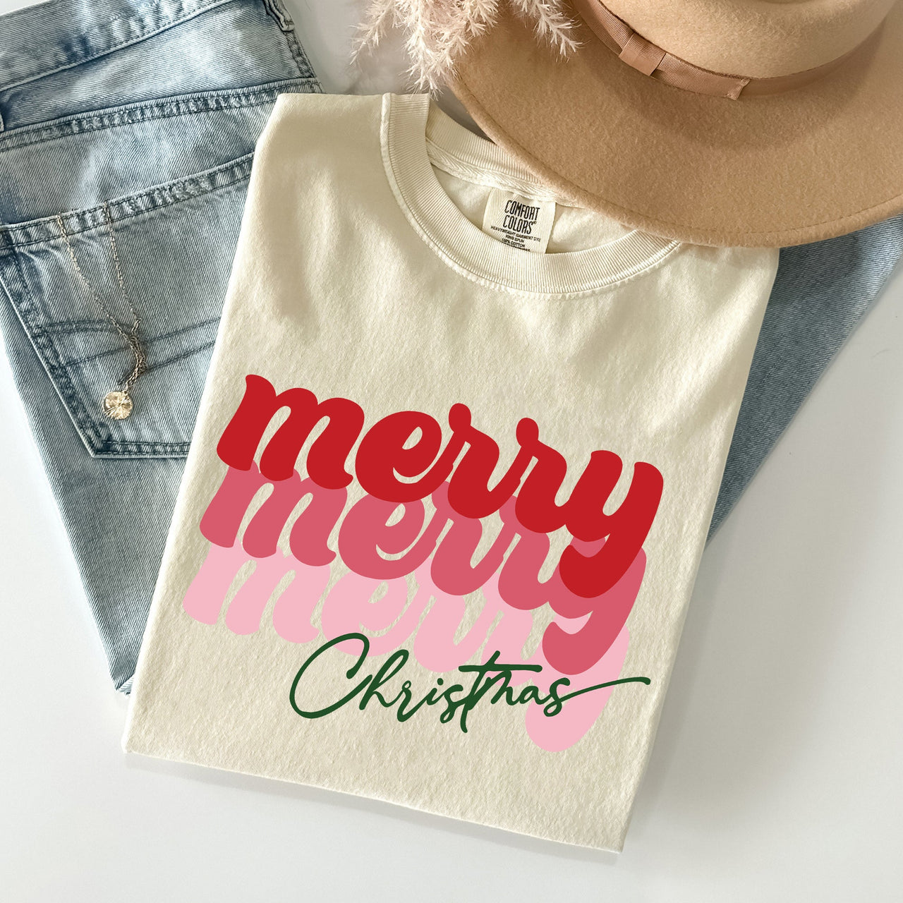 Merry Christmas Retro Classic Red Santa Winter Xmas Holiday Seasonal Comfort Colors Tee