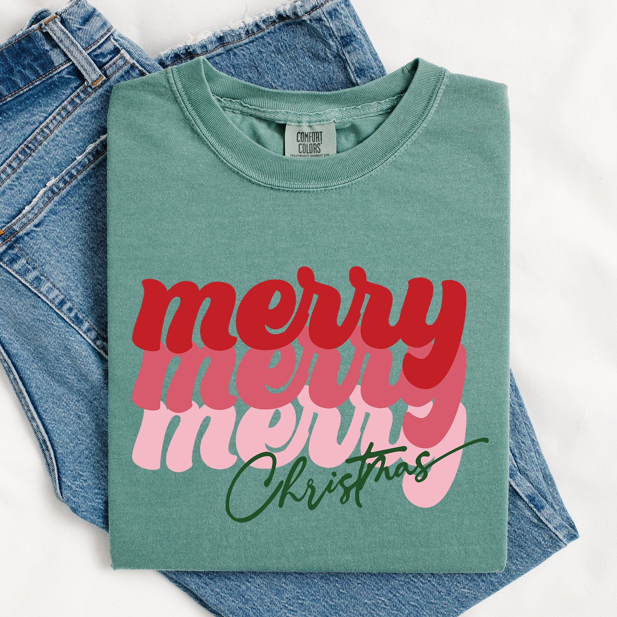 Merry Christmas Retro Classic Red Santa Winter Xmas Holiday Seasonal Comfort Colors Tee