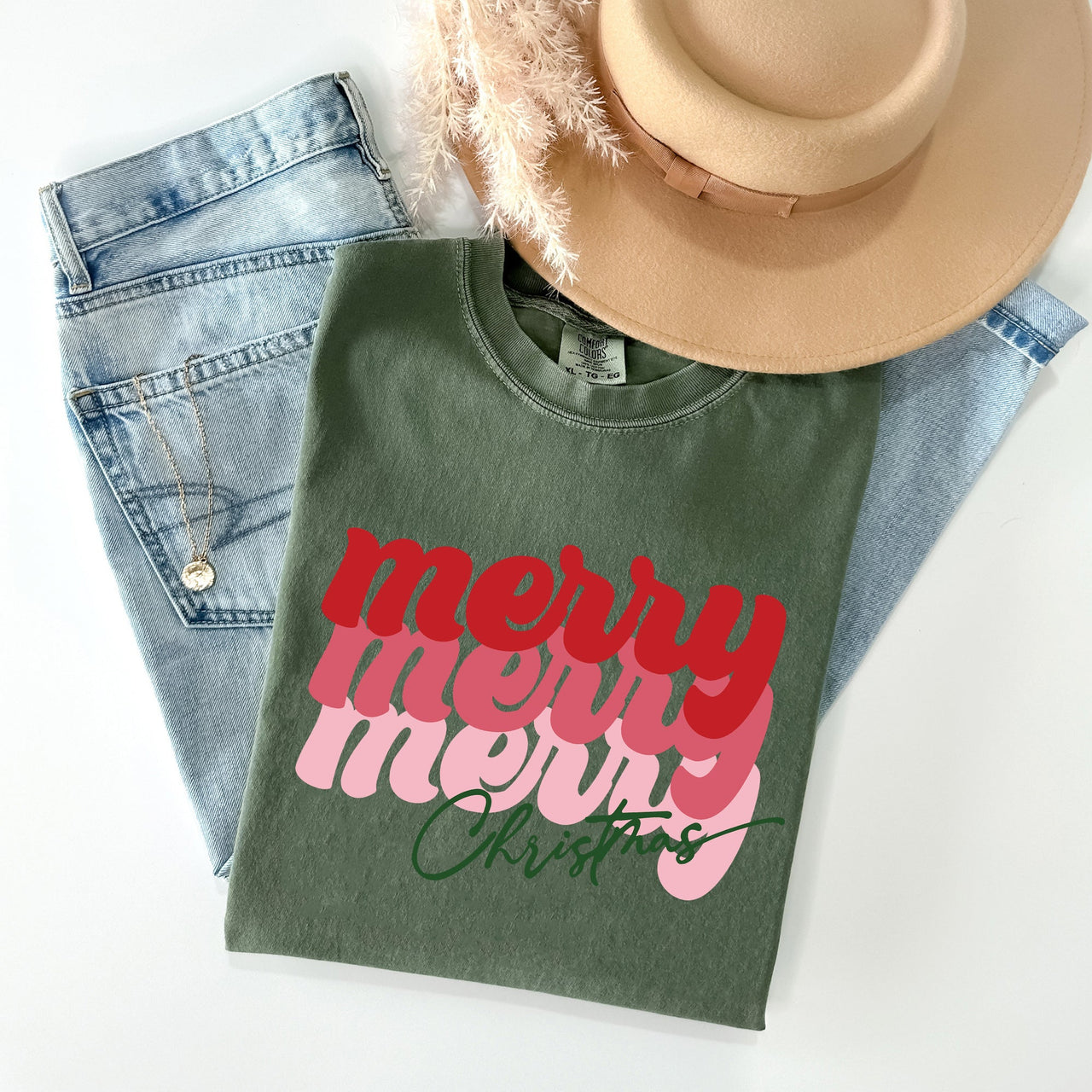 Merry Christmas Retro Classic Red Santa Winter Xmas Holiday Seasonal Comfort Colors Tee