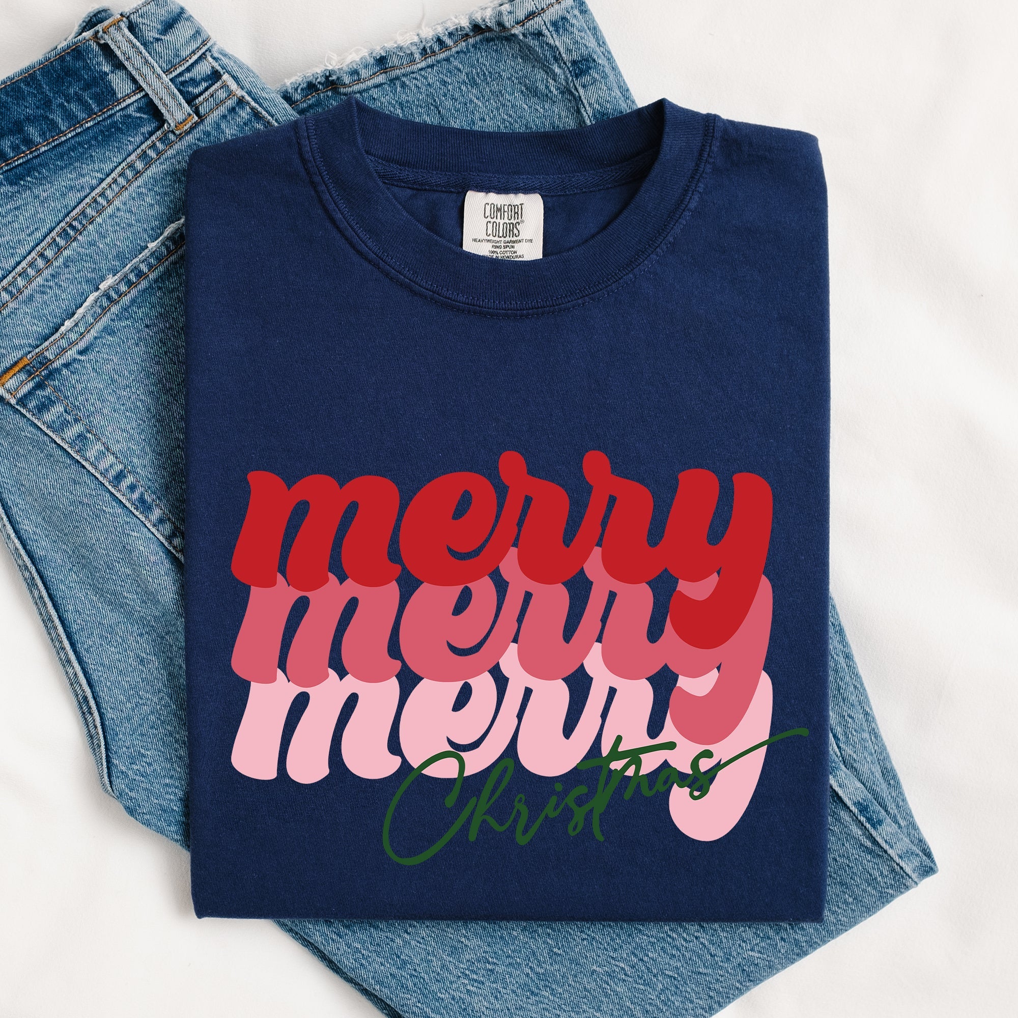 Merry Christmas Retro Classic Red Santa Winter Xmas Holiday Seasonal Comfort Colors Tee
