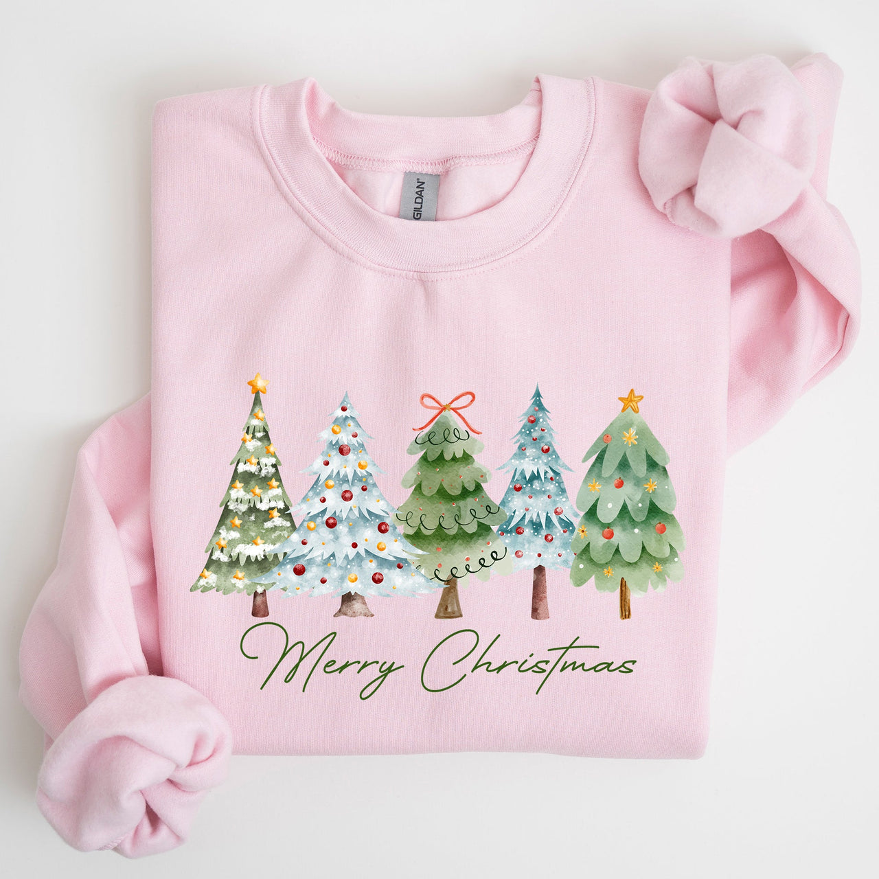 Merry Christmas Tree Santa Colorful Artwork Winter Holiday Scene Cozy Festive Sweatshirt