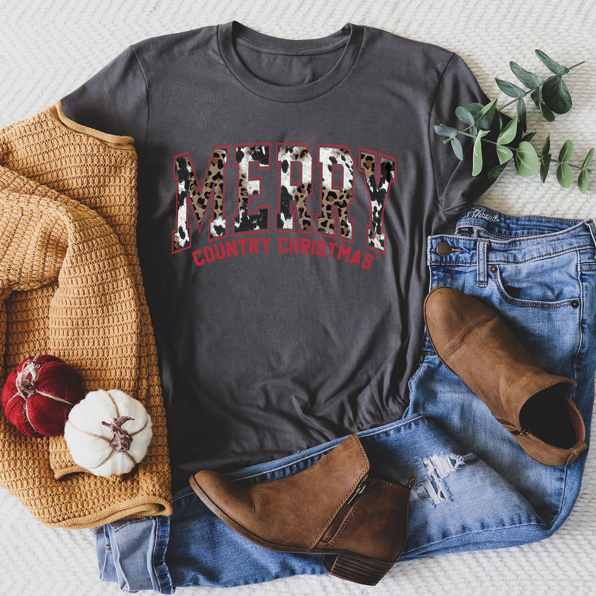 Merry Country Christmas Collegiate Retro Fur Leopard Print Ultra Soft Graphic Tee