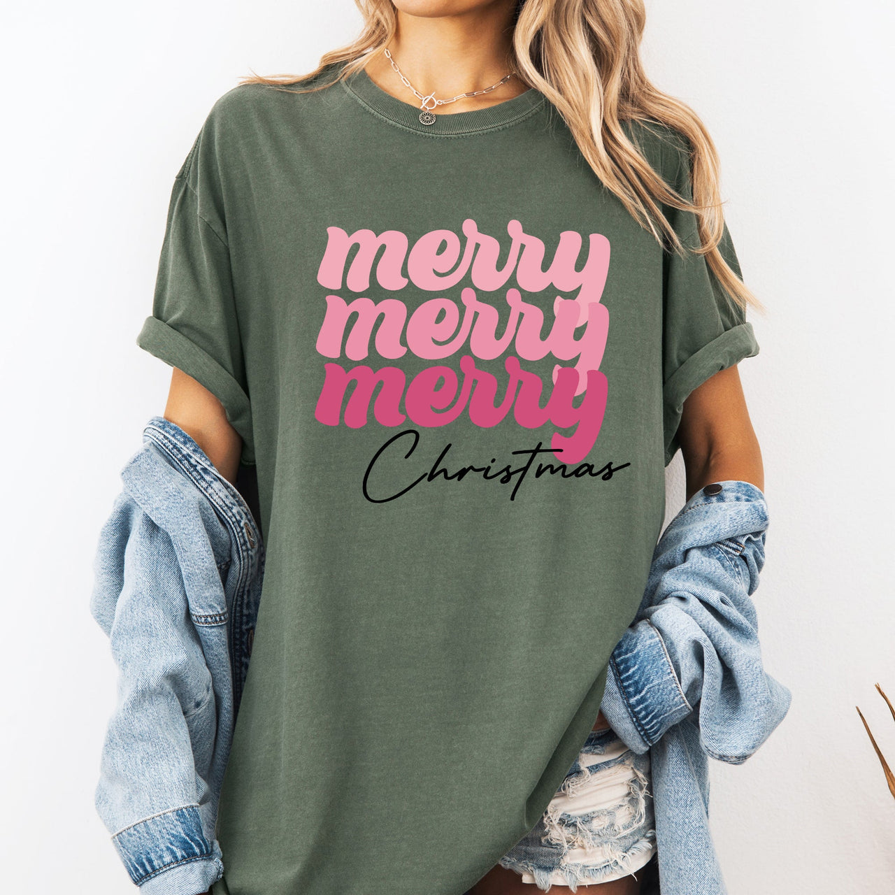 Merry Merry Merry Christmas Retro Santa Winter Xmas Holiday Edition Comfort Colors Tee